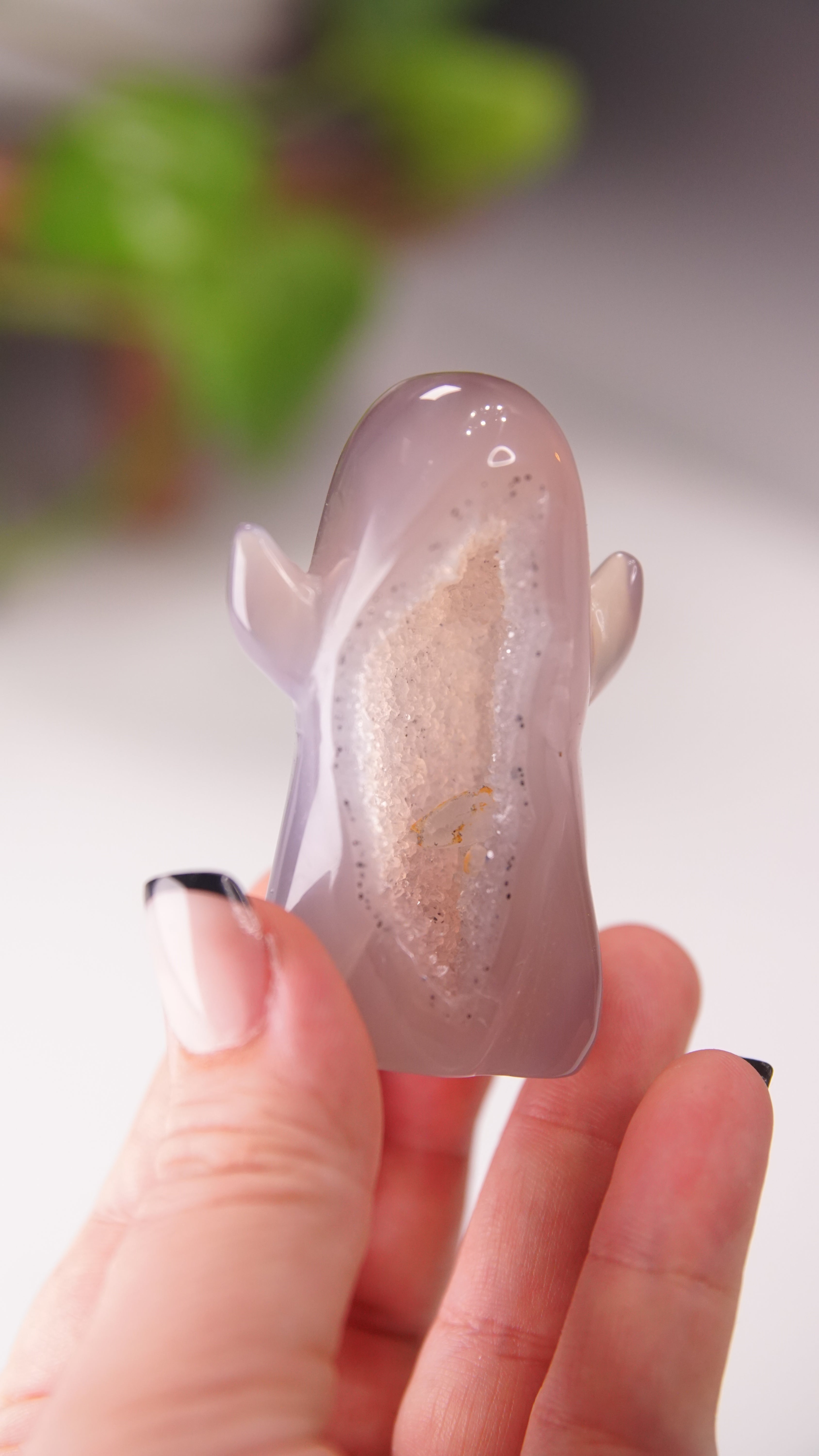 Druzy Agate Hand Carved Ghost Carving (O)