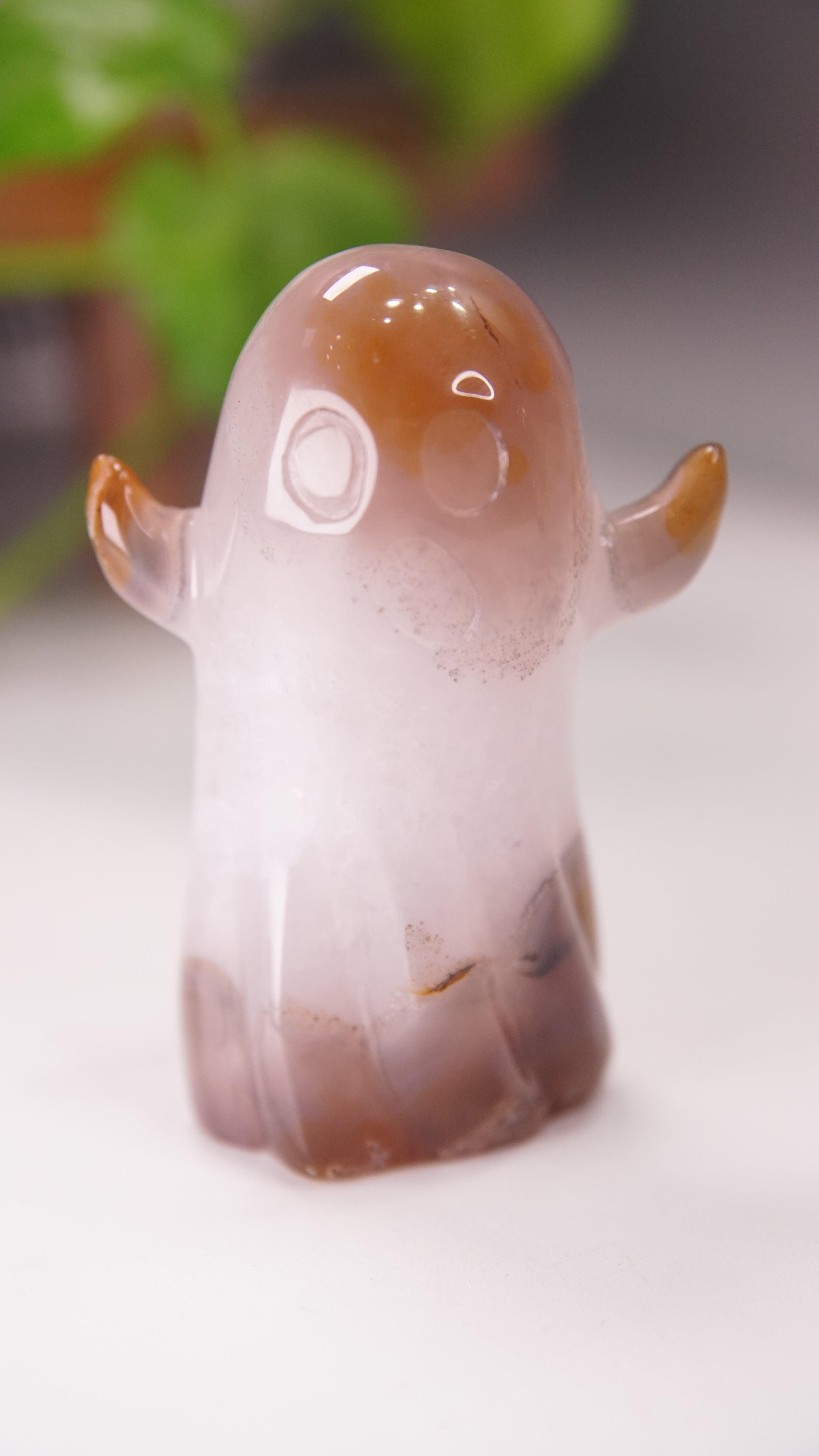 Druzy Agate Hand Carved Ghost Carving (P)