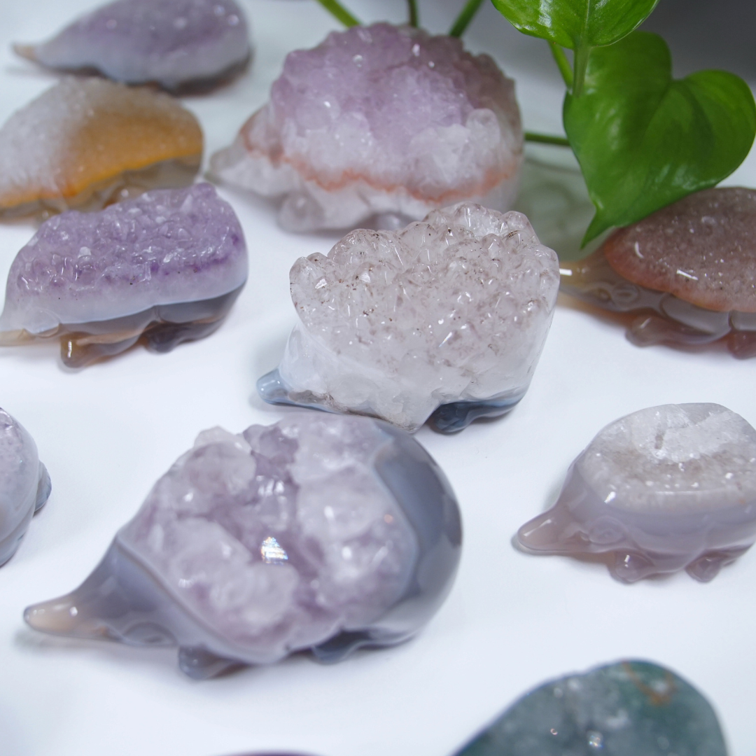 Agate & Amethyst Hedgehog Carvings