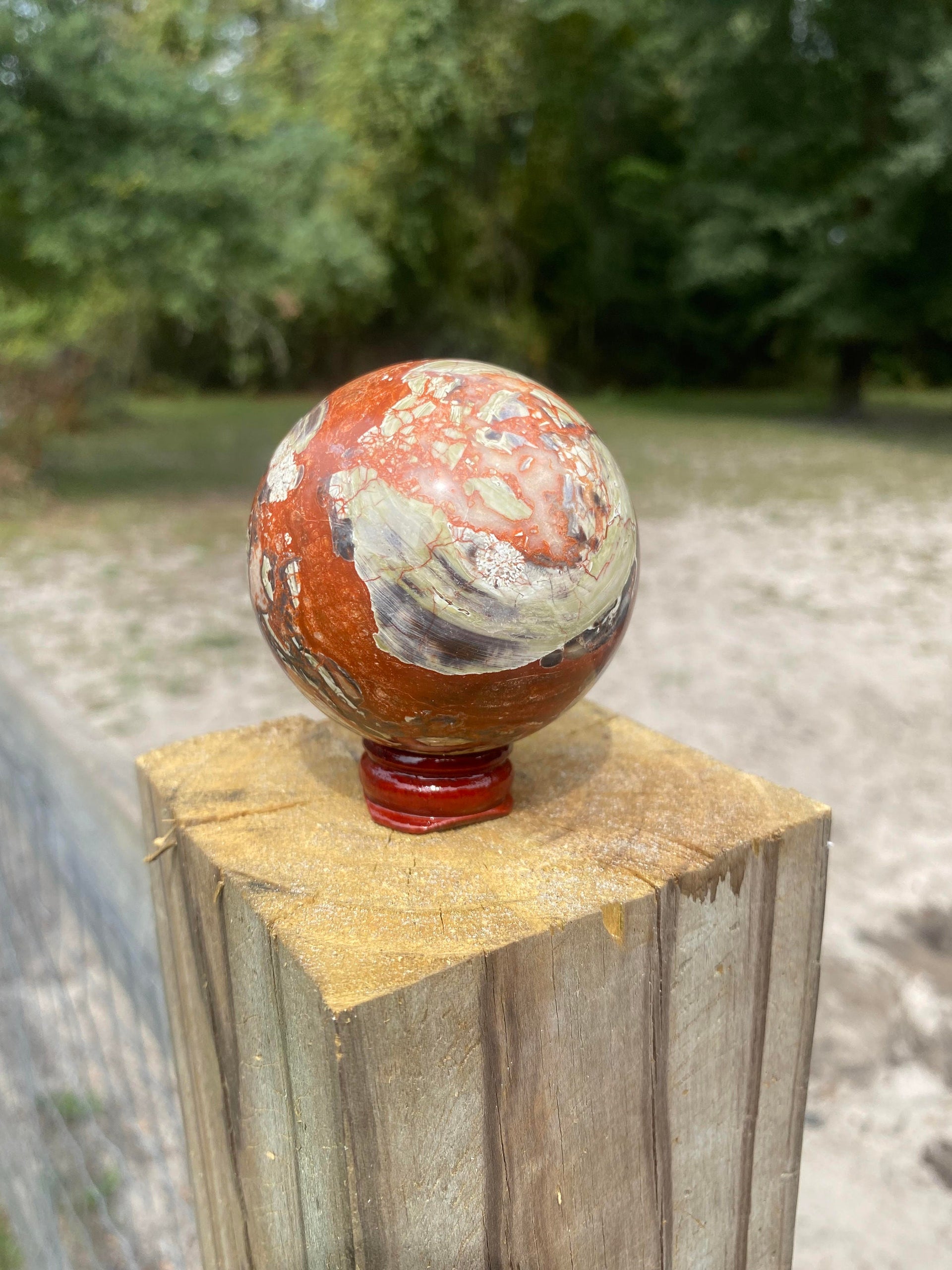 Stunning Money Agate Sphere With Stand 59 mm