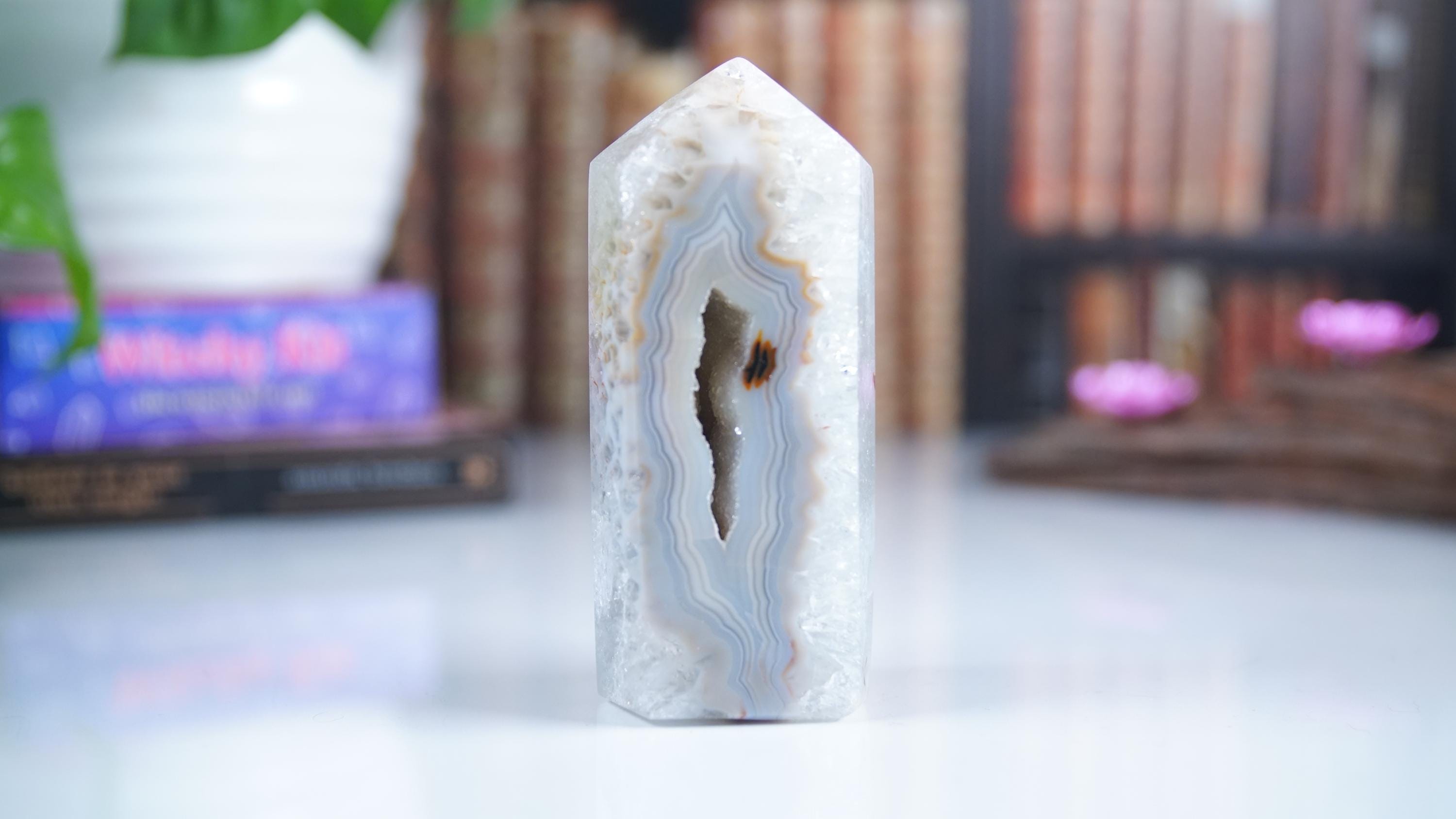 DRUZY Agate Large Tower Banded Agate Amethyst Stone Stunning Statement Piece Home Decor High Quality Large Crystal Reiki Energy Calm Balance