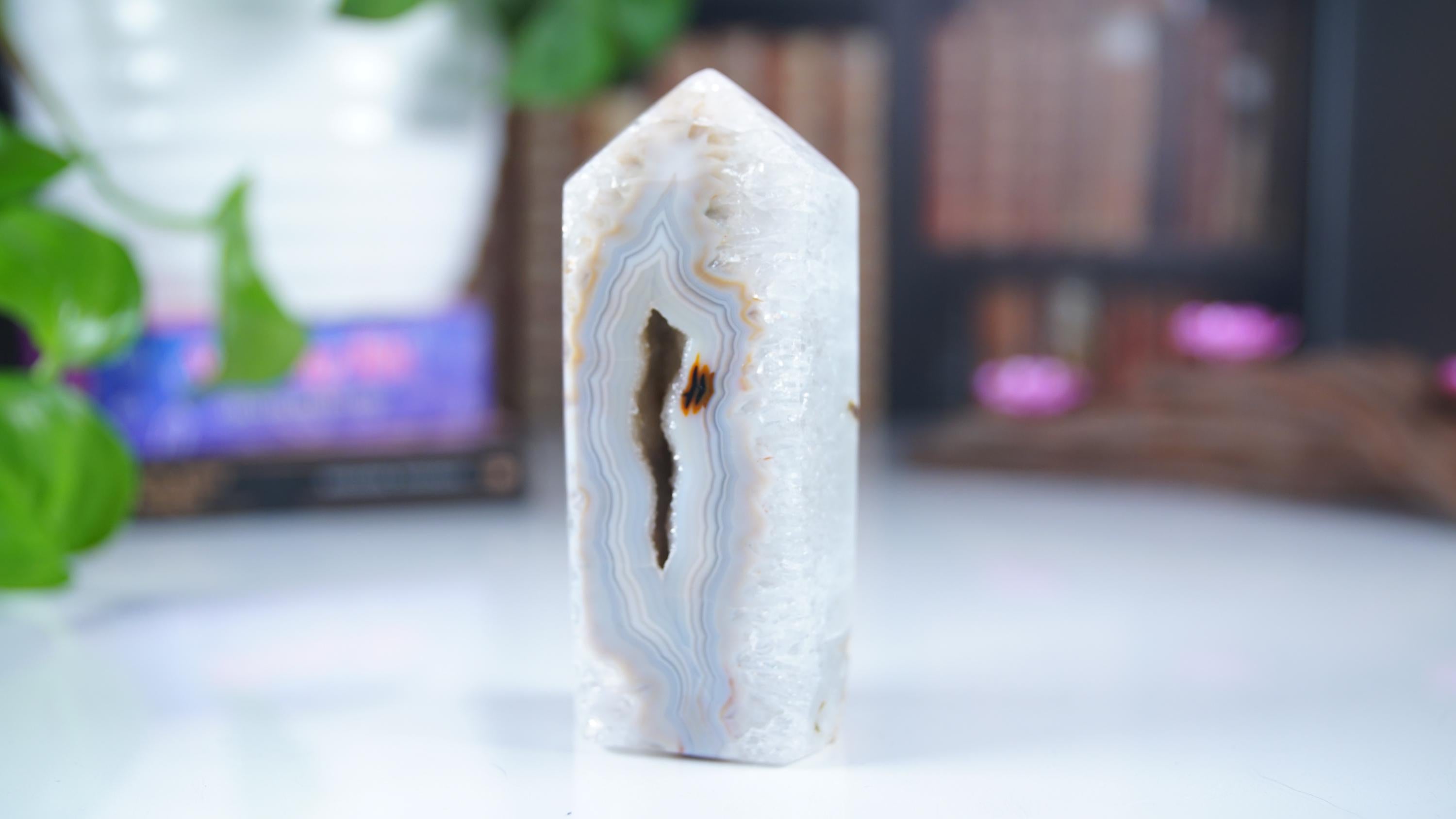 DRUZY Agate Large Tower Banded Agate Amethyst Stone Stunning Statement Piece Home Decor High Quality Large Crystal Reiki Energy Calm Balance