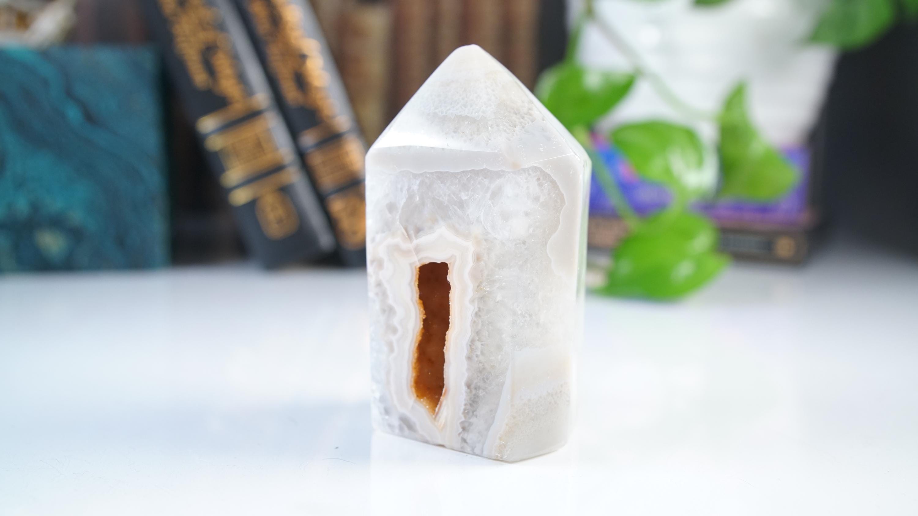DRUZY Agate Large Tower Banded Agate Amethyst Stone Stunning Statement Piece Home Decor High Quality Large Crystal Reiki Energy Calm Balance