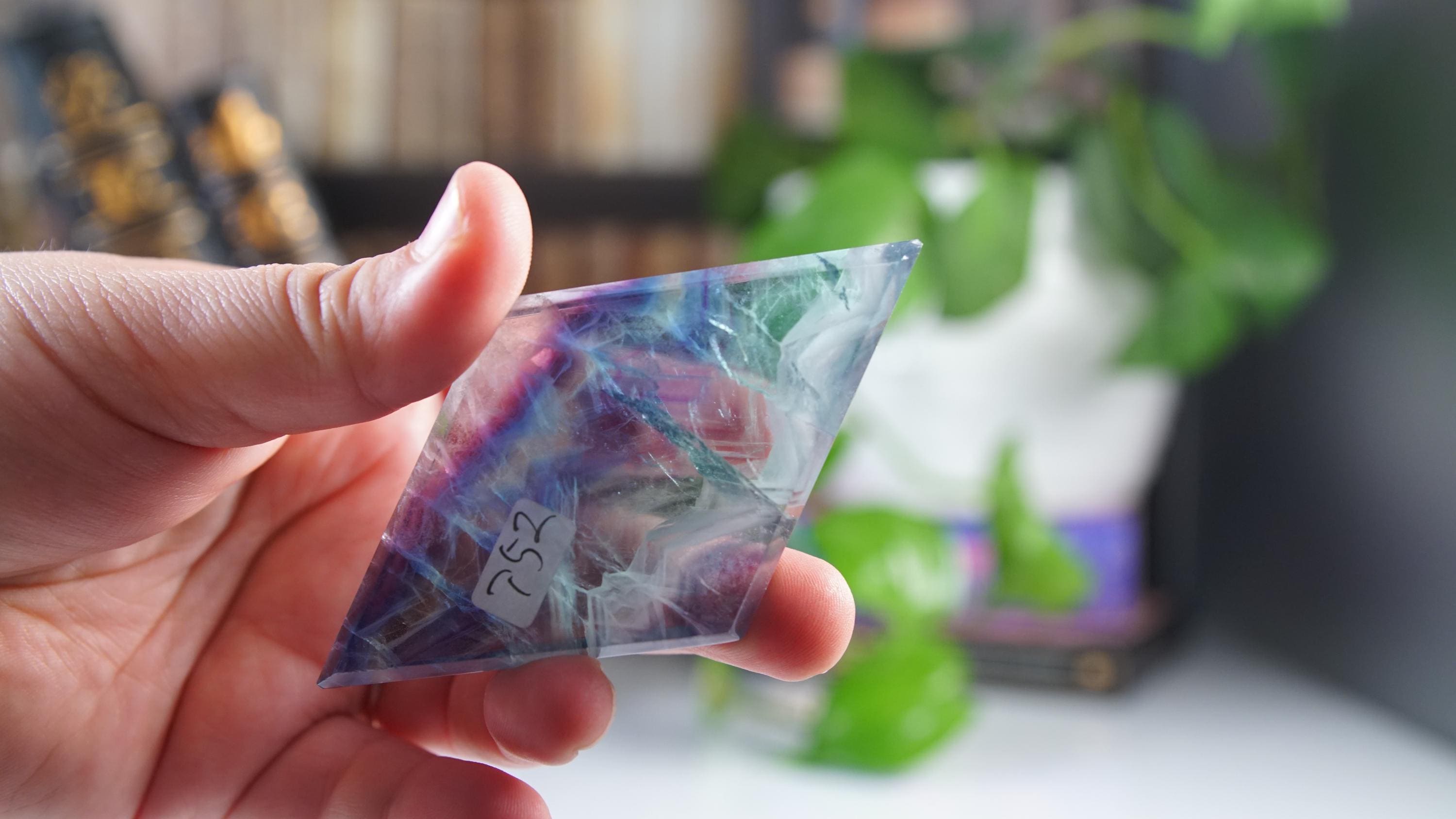Rainbow Fluorite Diamond With Stand | Beautiful Fluorite | Cleansing Chakras Altar Stability Concentration Healing | US Seller