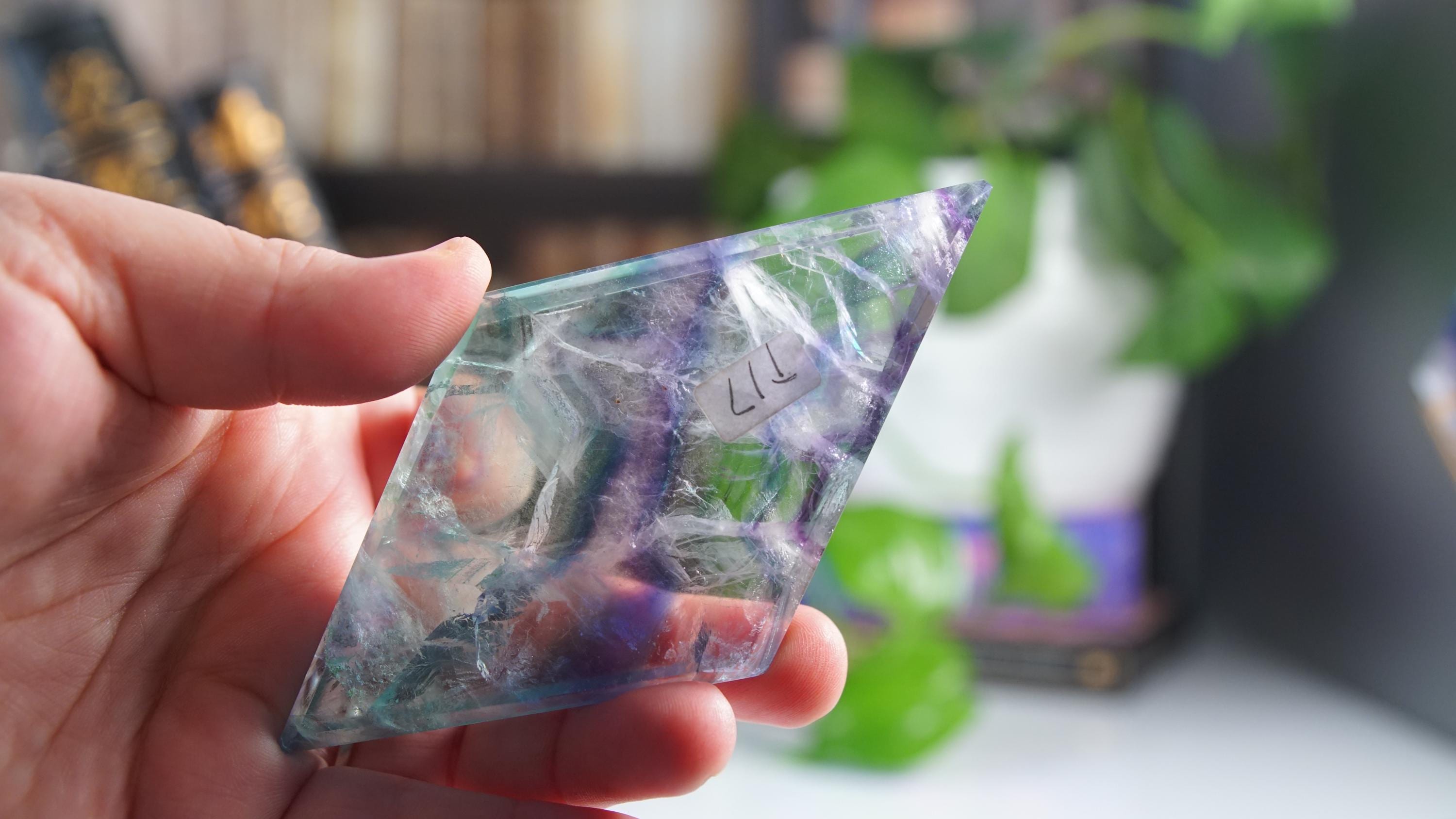 Rainbow Fluorite Diamond With Stand | Beautiful Fluorite | Cleansing Chakras Altar Stability Concentration Healing | US Seller