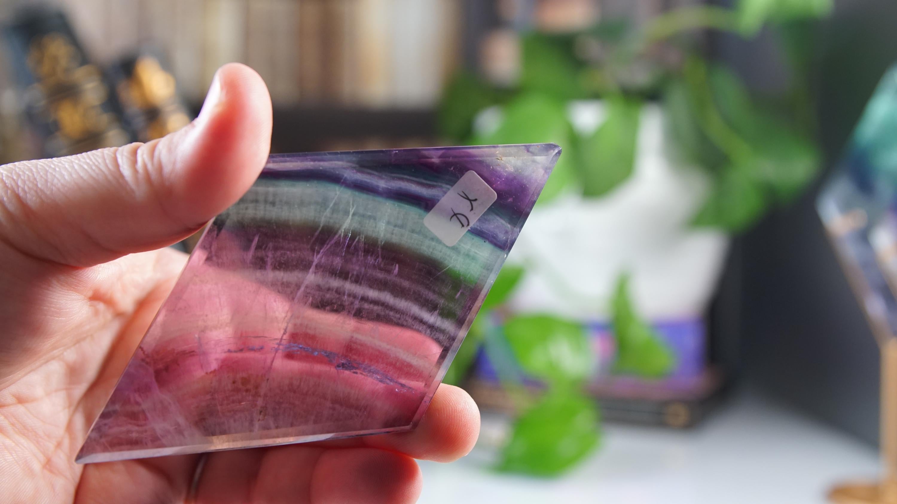 Rainbow Fluorite Diamond With Stand | Beautiful Fluorite | Cleansing Chakras Altar Stability Concentration Healing | US Seller