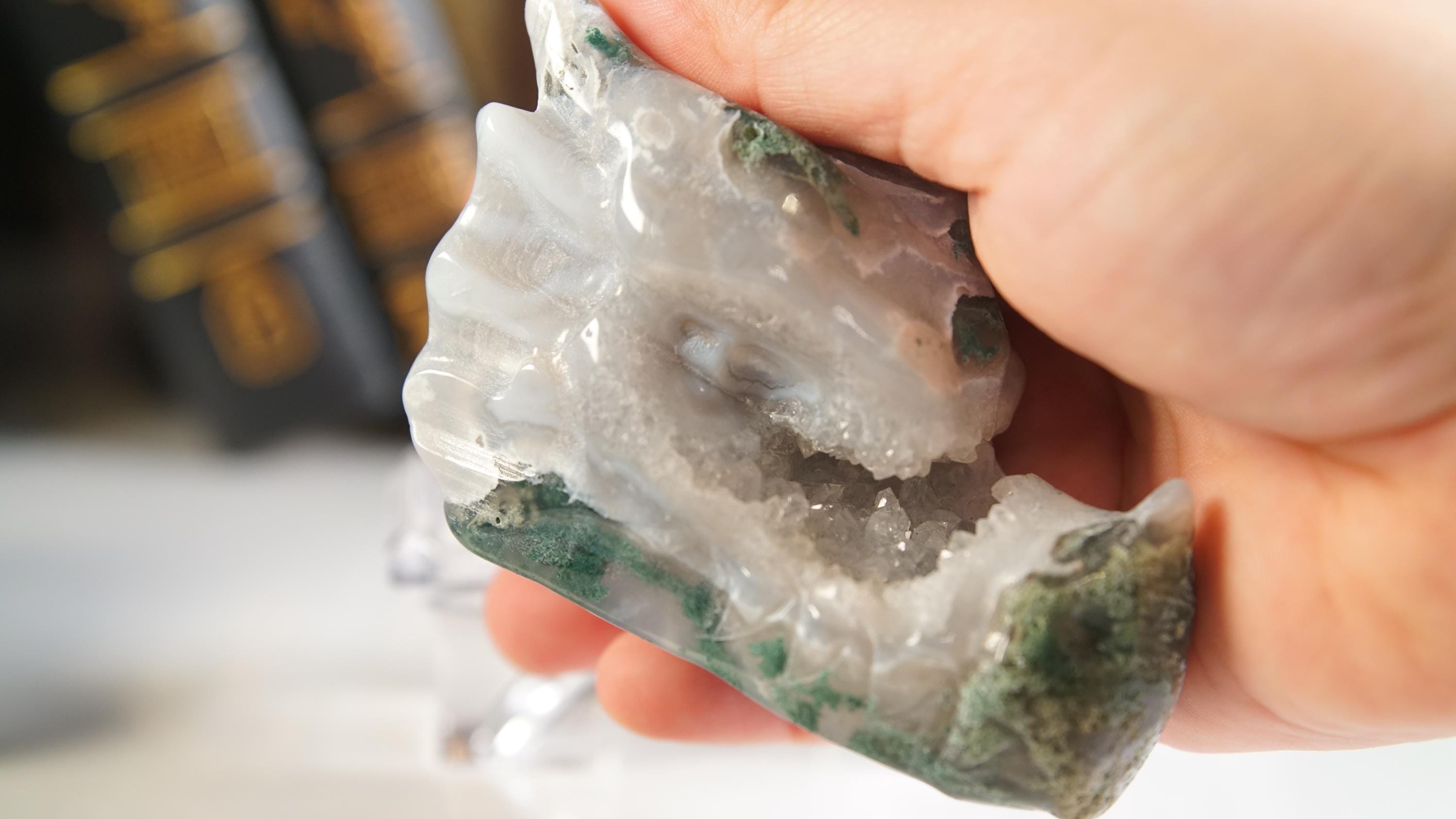 Moss Agate Dragon Head Healing Crystal Druzy Moss Agate Carving Stone Statue Energy Goddess Body Energy Reiki Altar