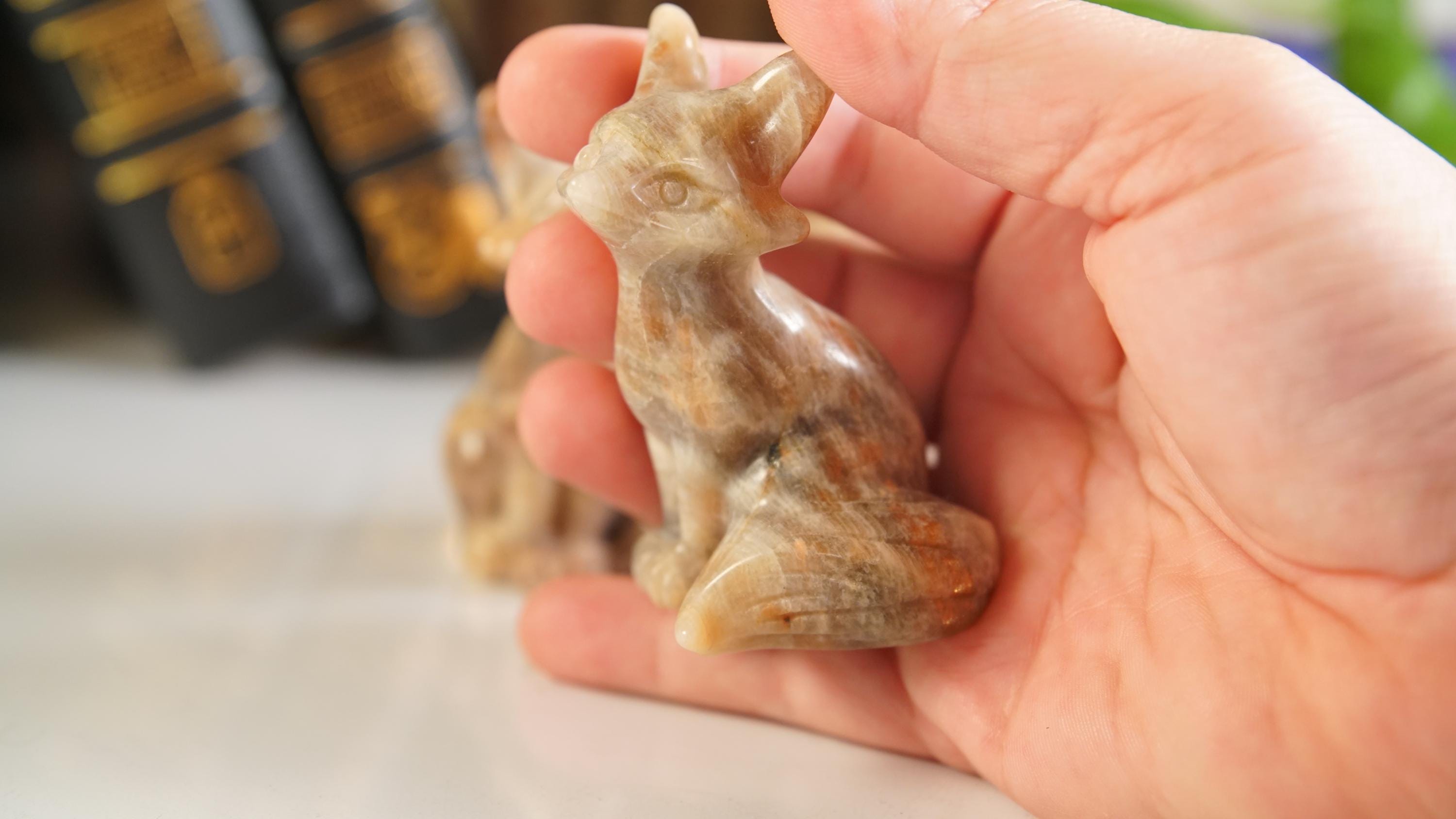 Stunning Blue Flash Moonstone Fox Carving | US Seller | Natural Moonstone Healing Crystal Polished Moonstone Stone