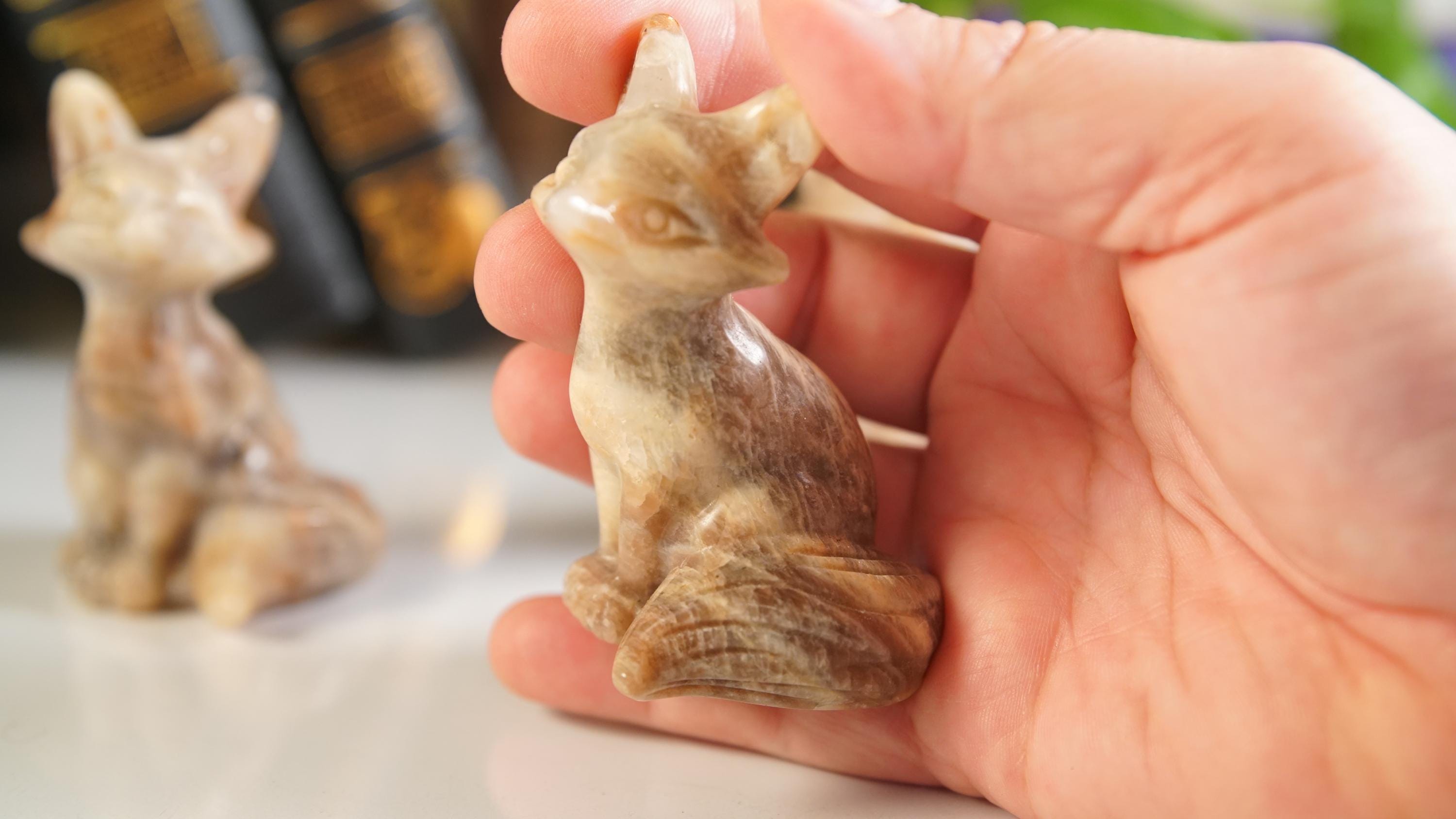 Stunning Blue Flash Moonstone Fox Carving | US Seller | Natural Moonstone Healing Crystal Polished Moonstone Stone