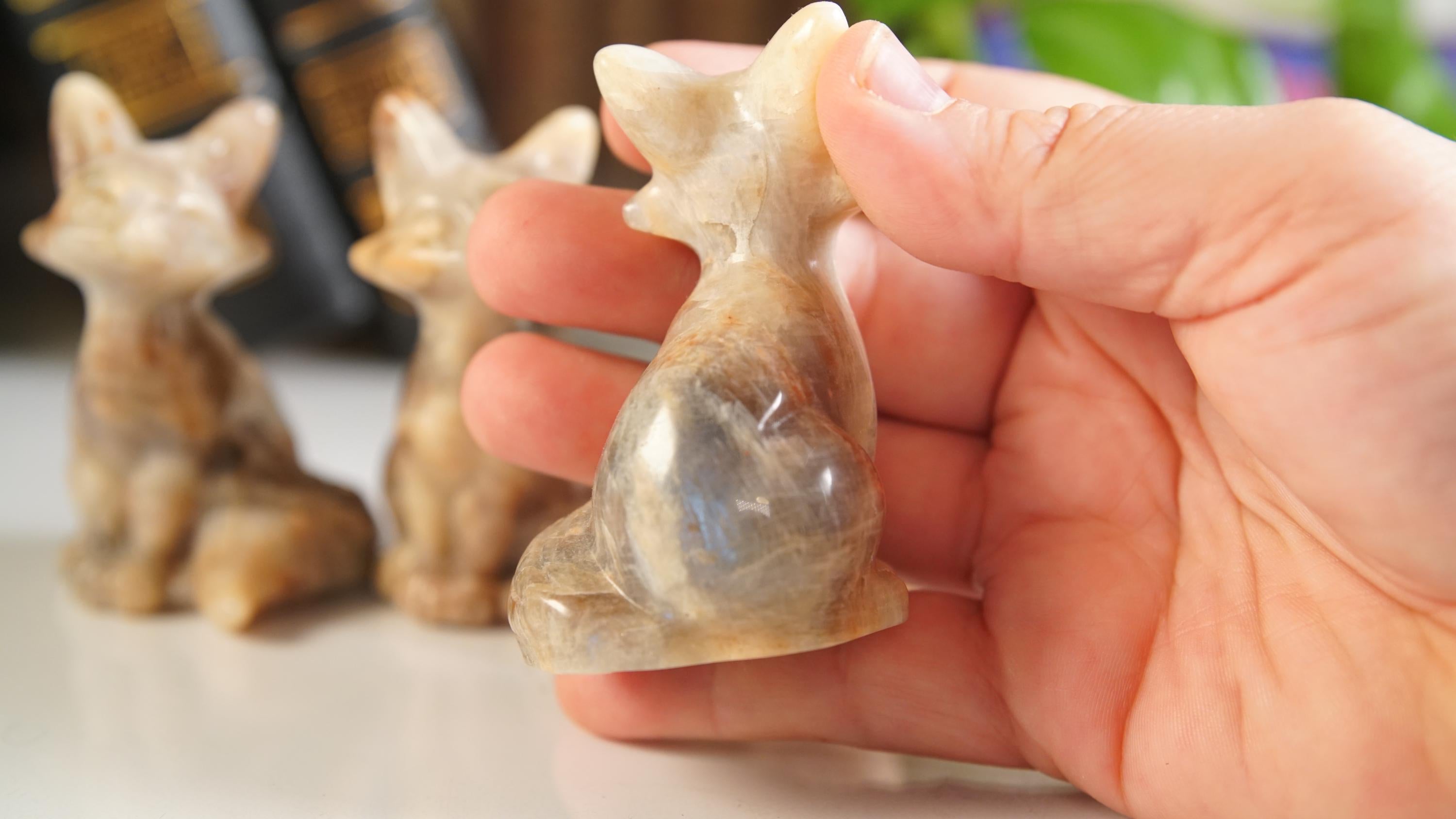 Stunning Blue Flash Moonstone Fox Carving | US Seller | Natural Moonstone Healing Crystal Polished Moonstone Stone