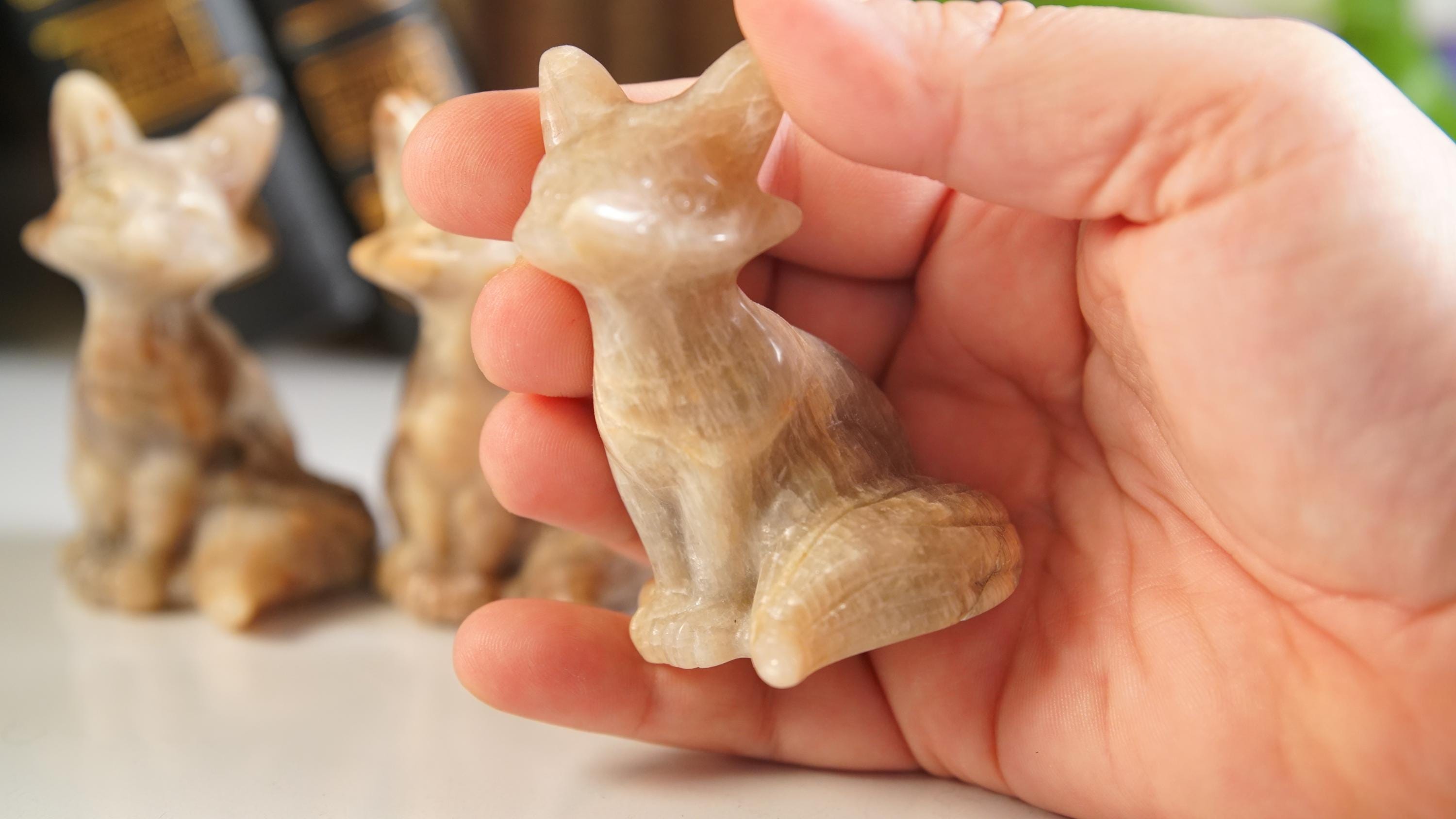 Stunning Blue Flash Moonstone Fox Carving | US Seller | Natural Moonstone Healing Crystal Polished Moonstone Stone