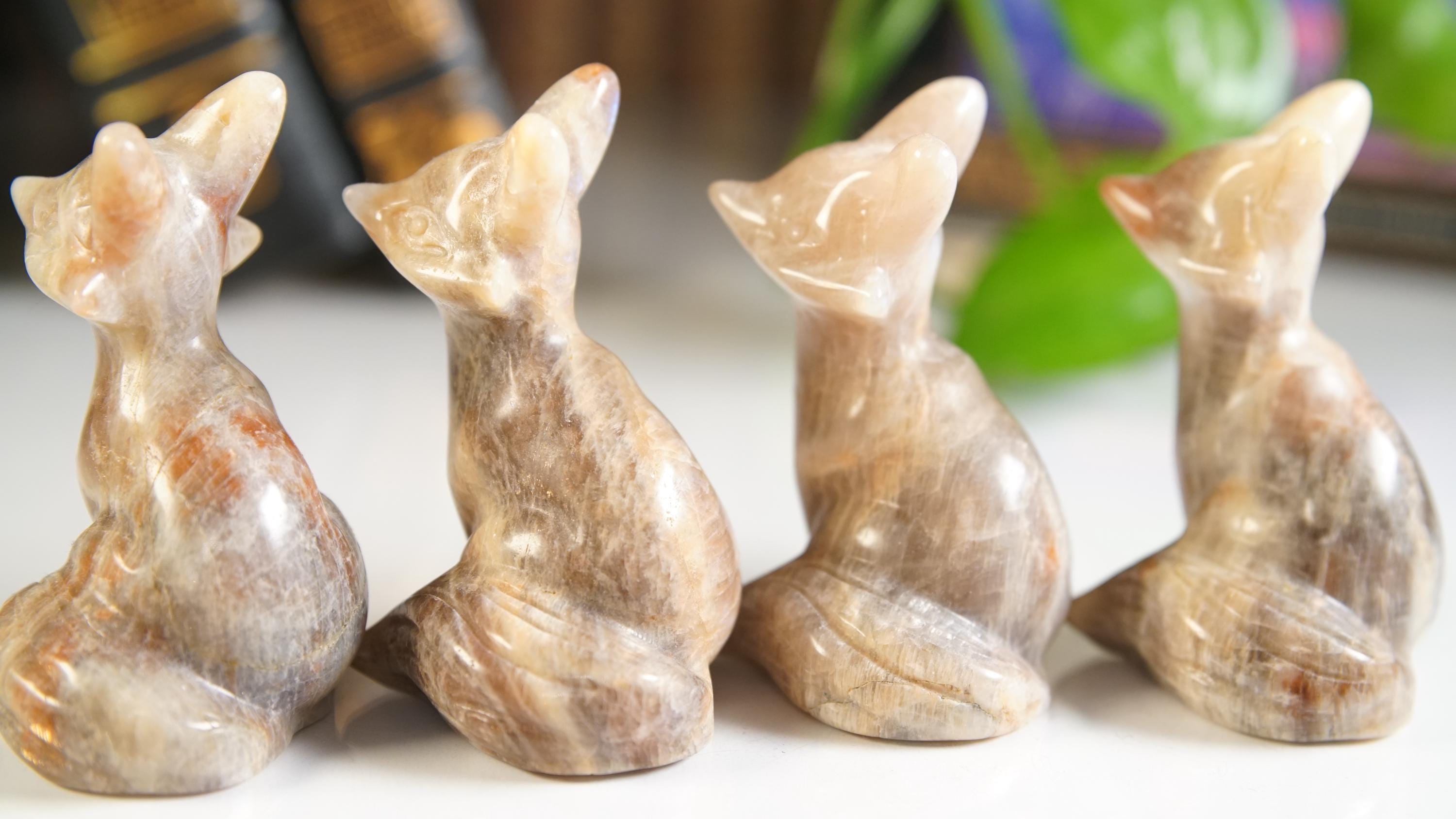 Stunning Blue Flash Moonstone Fox Carving | US Seller | Natural Moonstone Healing Crystal Polished Moonstone Stone