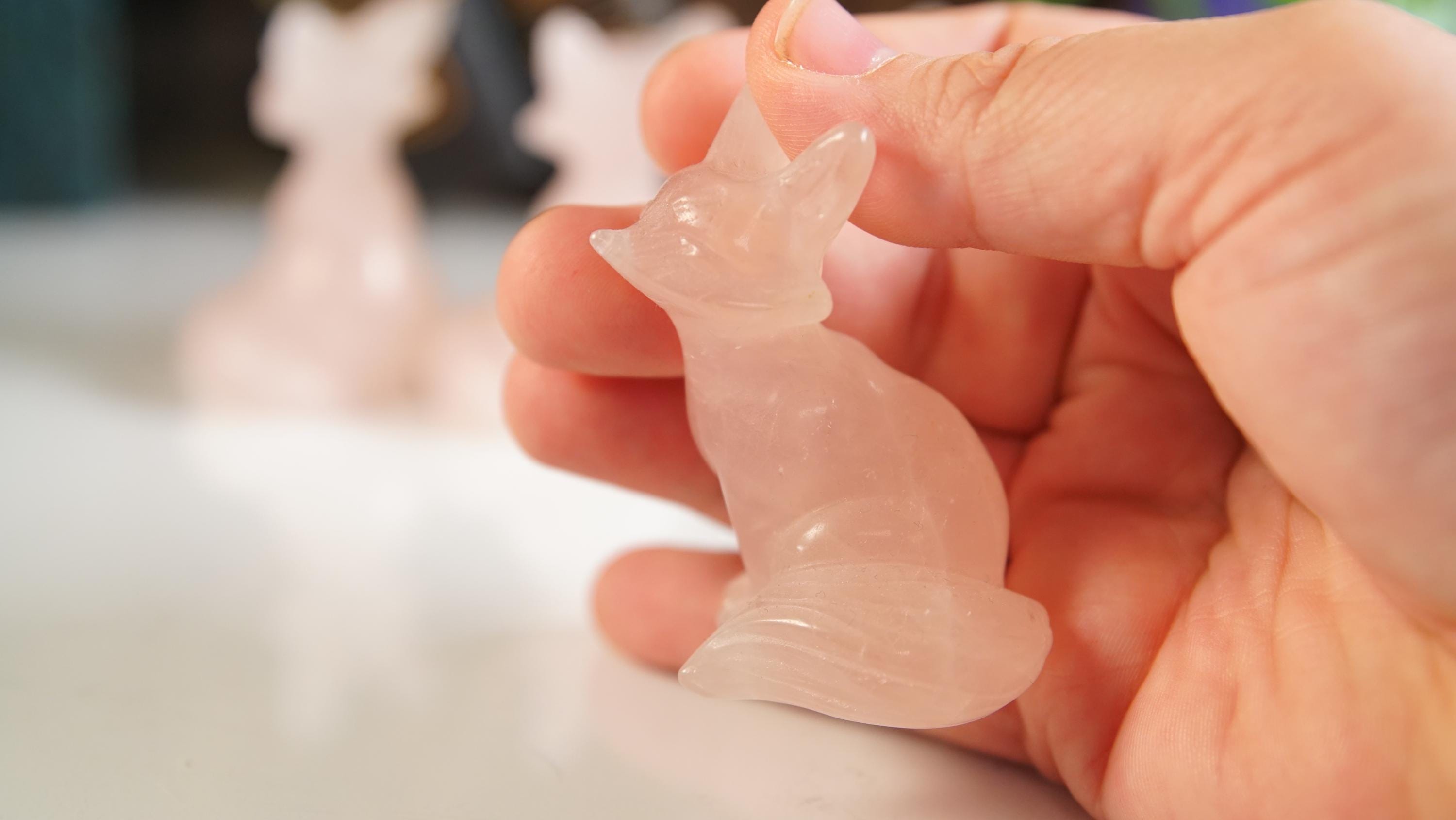 Rose Quartz Fox Carving | High Quality Crystal | Rose Quartz | US Seller