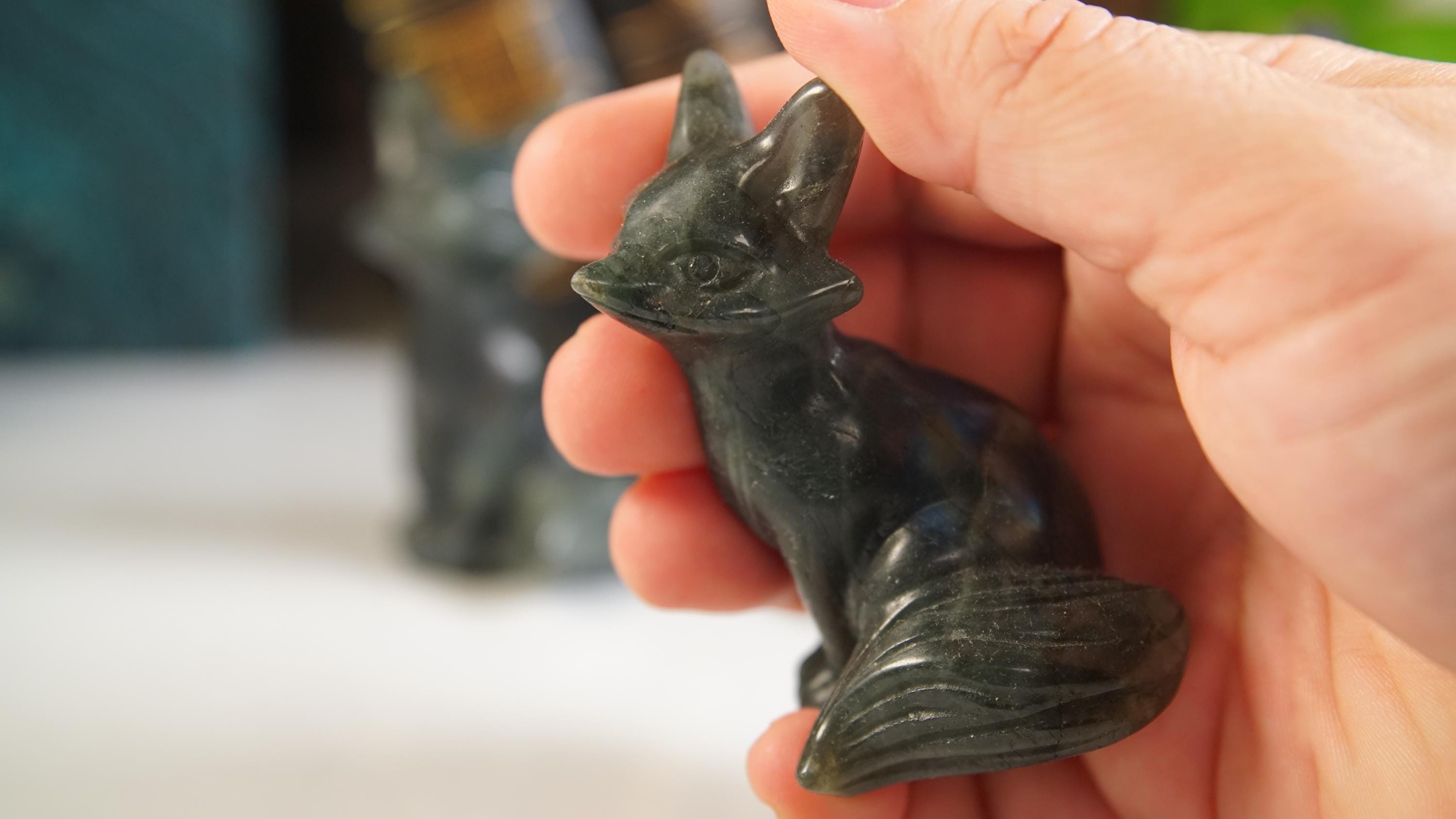 Labradorite Fox Carving | Crystal Chakra Healing Reiki Stone | Perfect for Meditation Feng Shui
