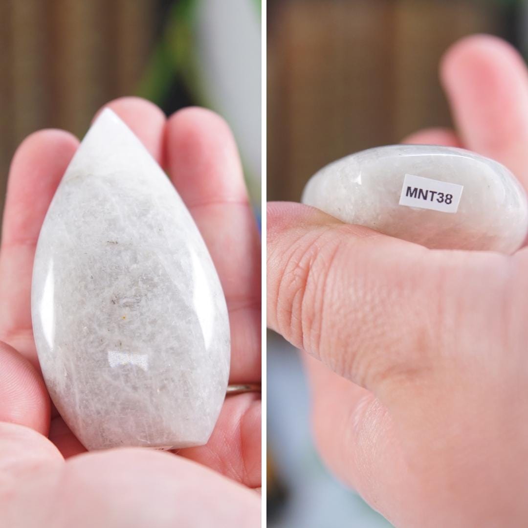 Stunning Blue Flash Moonstone Teardrop Carving | US Seller | Natural Moonstone Healing Crystal Polished Moonstone Stone