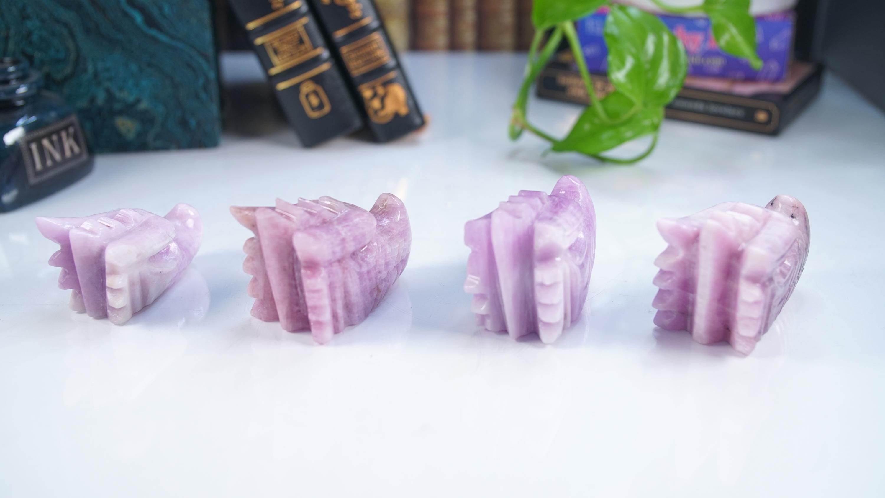 Kunzite Dragon Head Healing Crystal Druzy Moss Agate Carving Stone Statue Energy Goddess Body Energy Reiki Altar