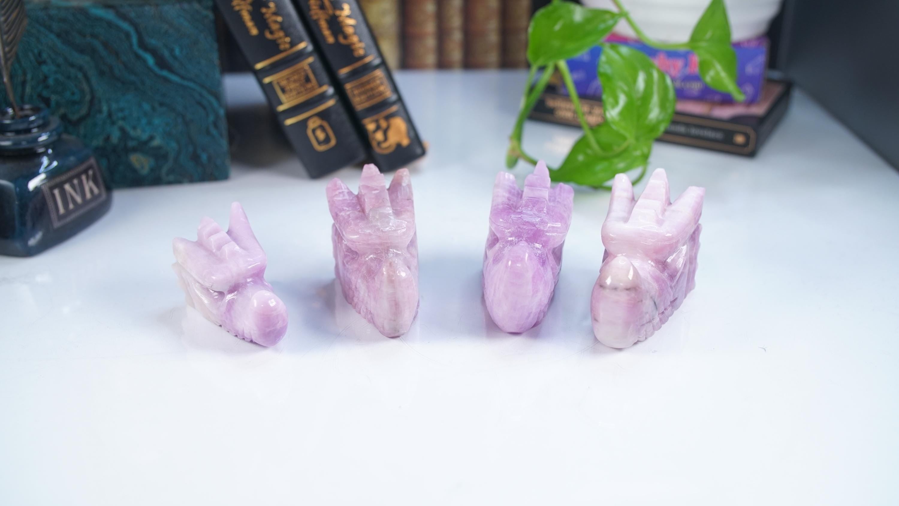 Kunzite Dragon Head Healing Crystal Druzy Moss Agate Carving Stone Statue Energy Goddess Body Energy Reiki Altar