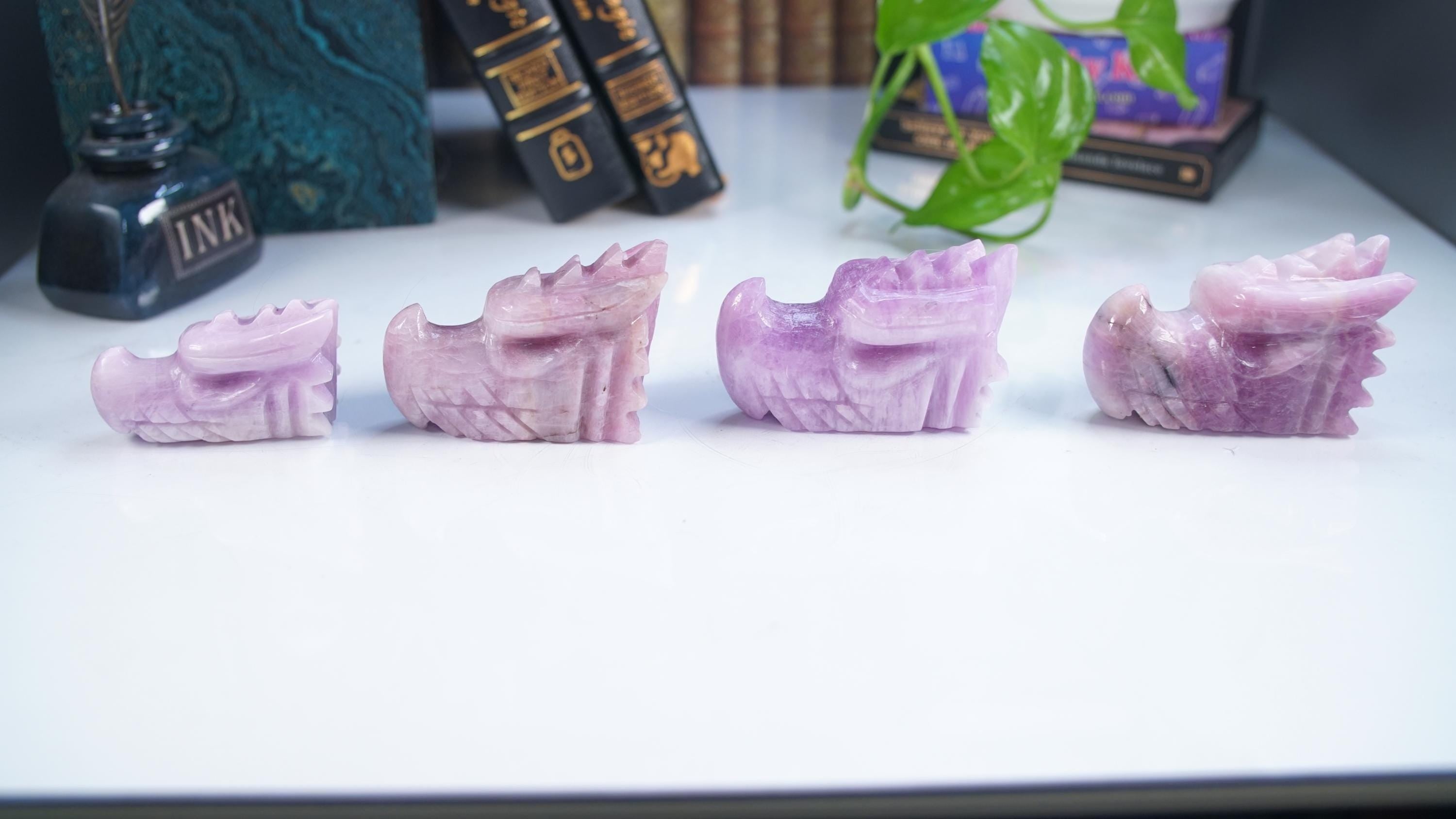 Kunzite Dragon Head Healing Crystal Druzy Moss Agate Carving Stone Statue Energy Goddess Body Energy Reiki Altar