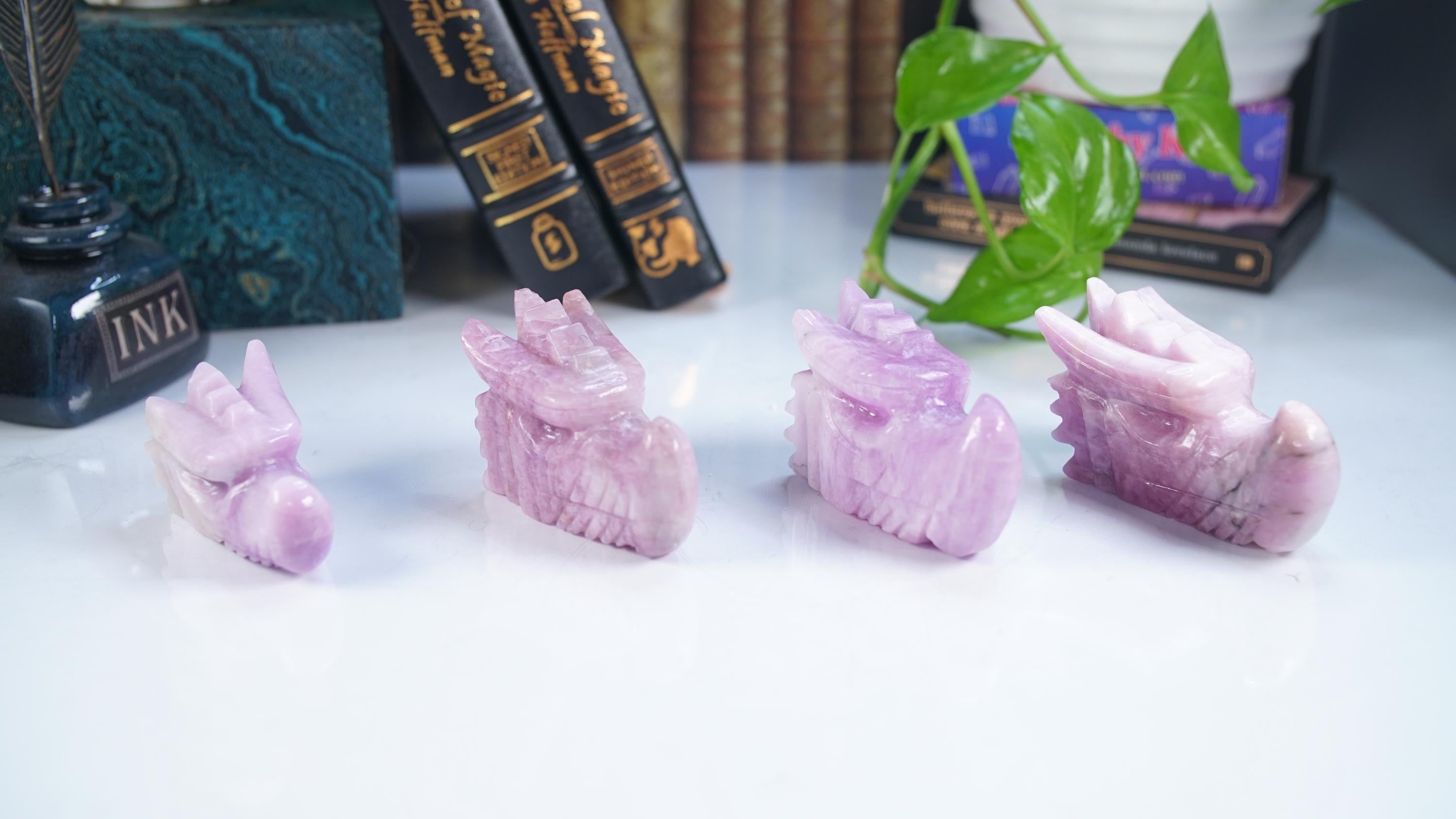 Kunzite Dragon Head Healing Crystal Druzy Moss Agate Carving Stone Statue Energy Goddess Body Energy Reiki Altar