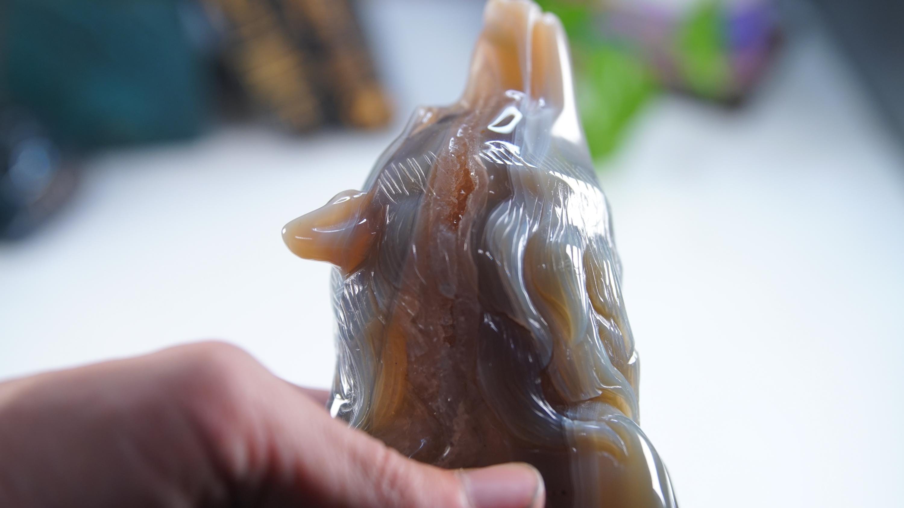 XL Druzy Agate Wolf Crystal Carving Geode Statement Piece