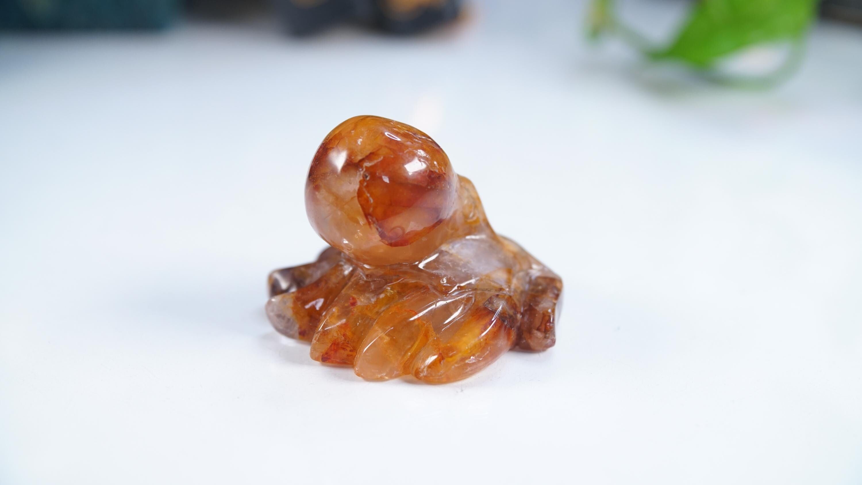 Golden Healer Octopus Stone Carving Sculpture Healing Altar Reiki Feng Shui Altar