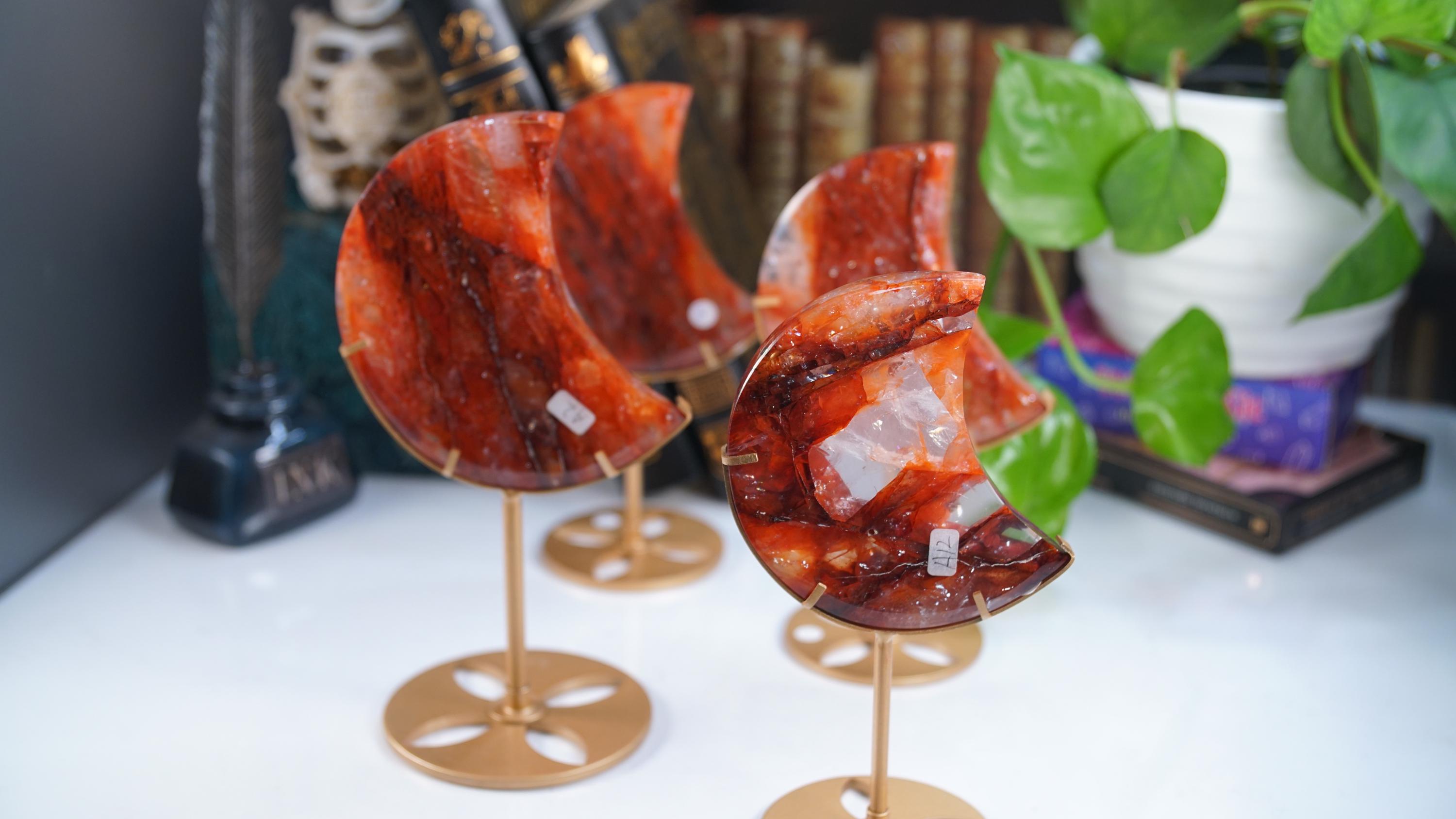 Fire Quartz Moon With Stand | High Quality Crystal | Rose Quartz | US Seller