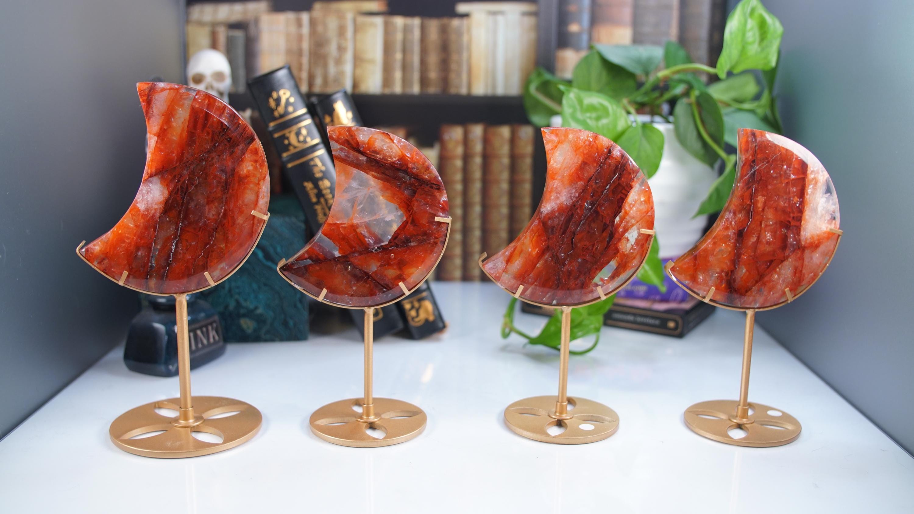 Fire Quartz Moon With Stand | High Quality Crystal | Rose Quartz | US Seller