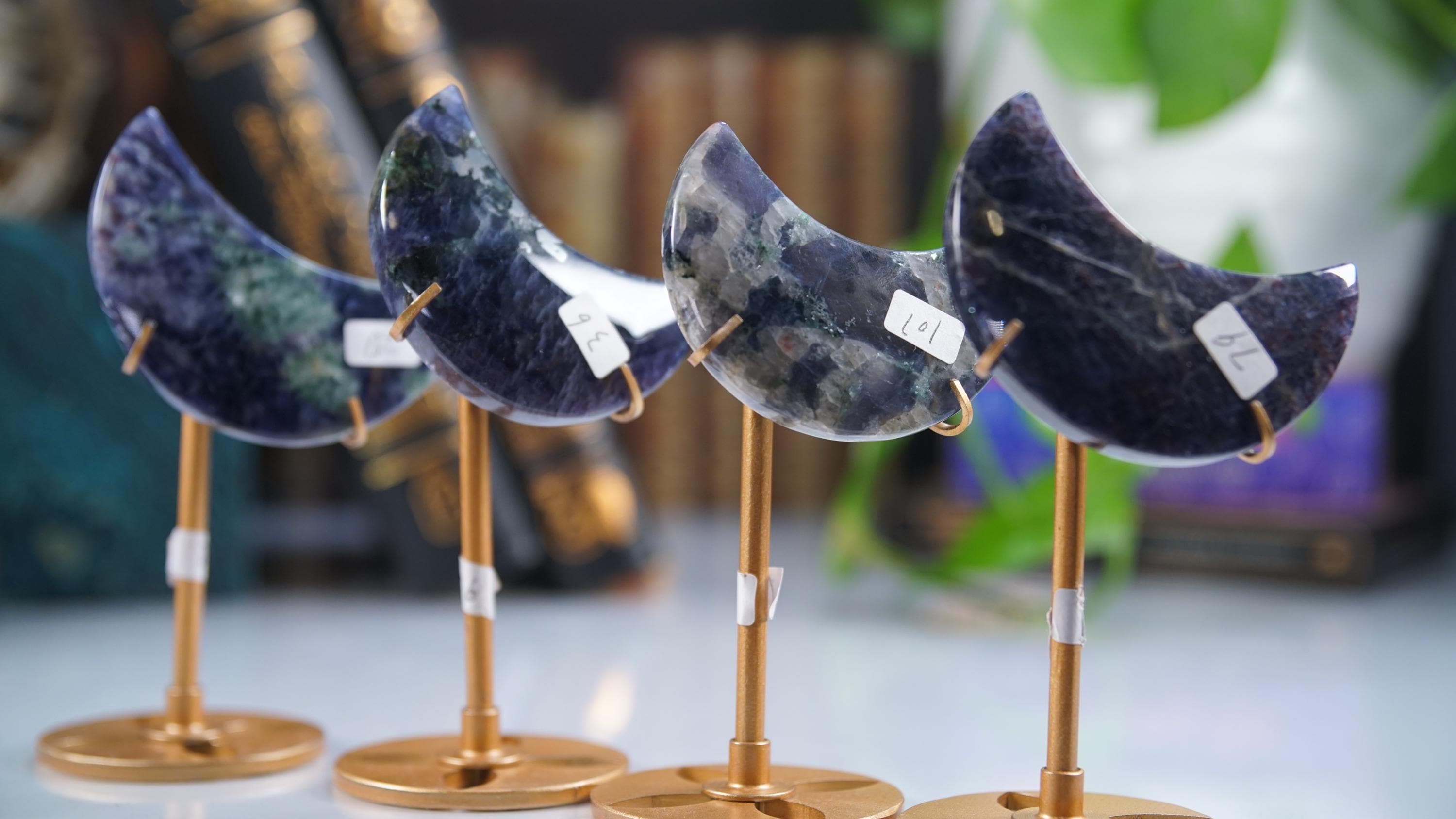 Iolite Quartz Moon With Stand | High Quality Crystal | US Seller