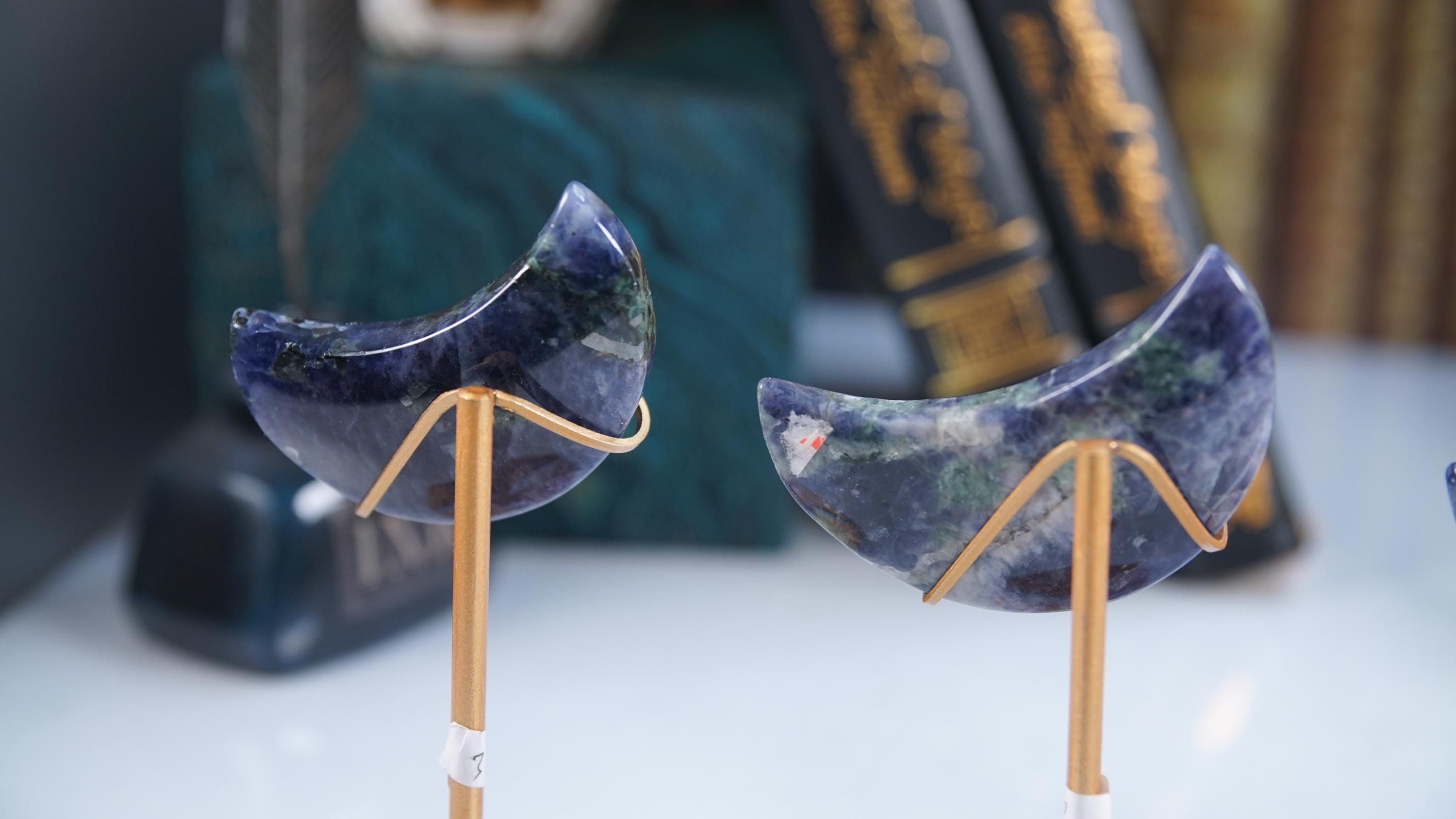Iolite Quartz Moon With Stand | High Quality Crystal | US Seller