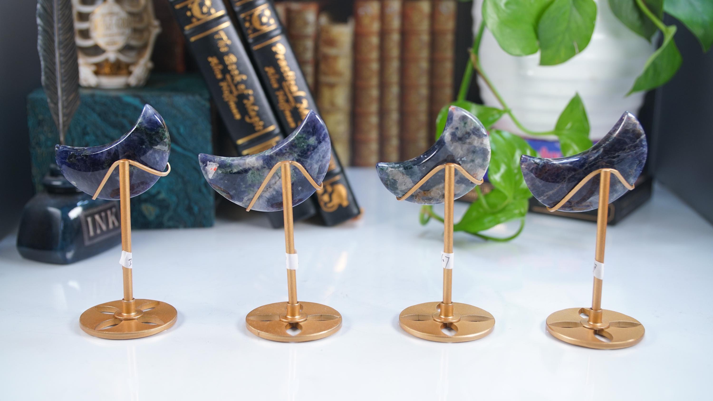Iolite Quartz Moon With Stand | High Quality Crystal | US Seller