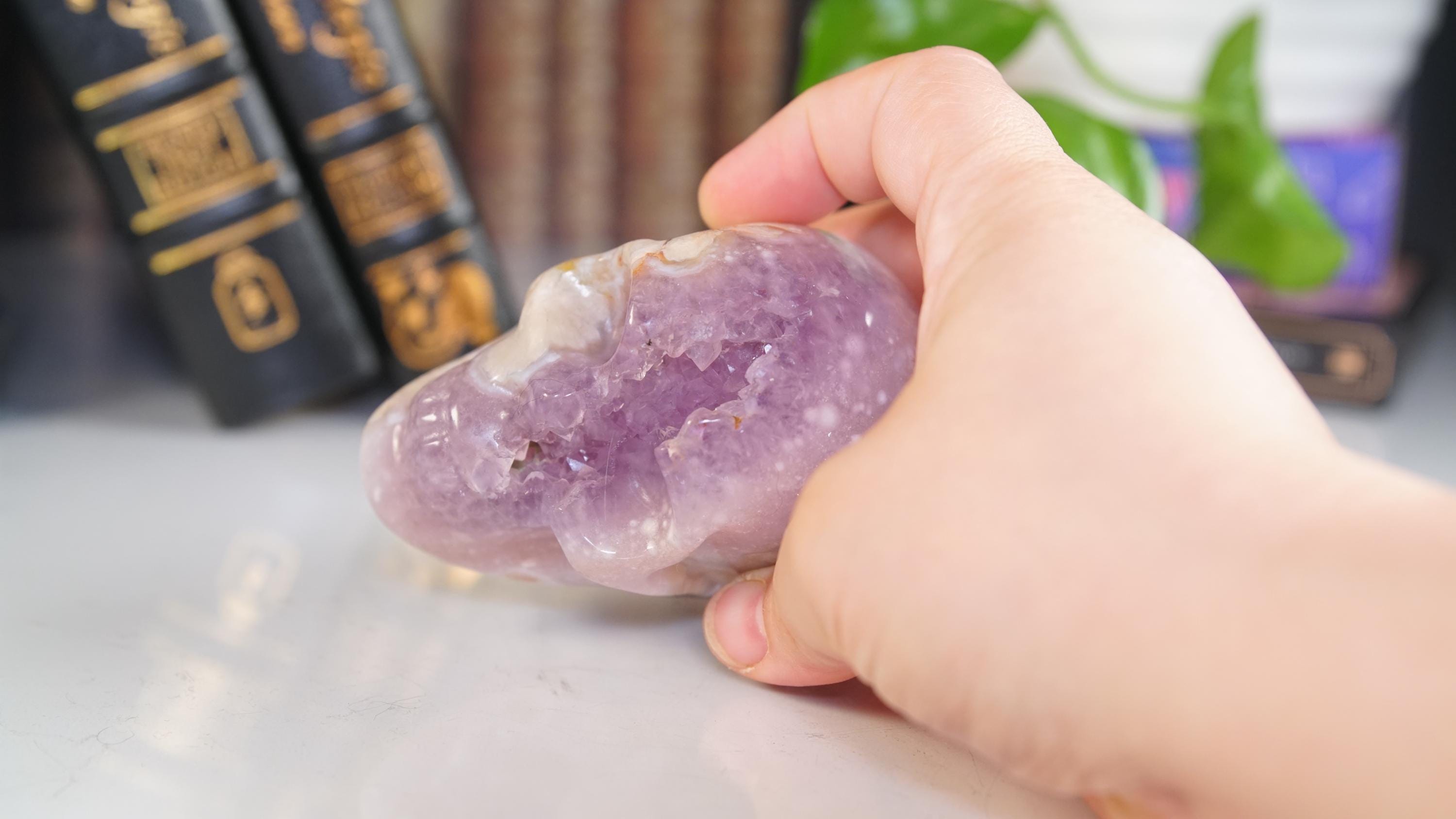 Pink Amethyst Flower Agate Skull Carving | Healing Quartz Crystal | US Seller