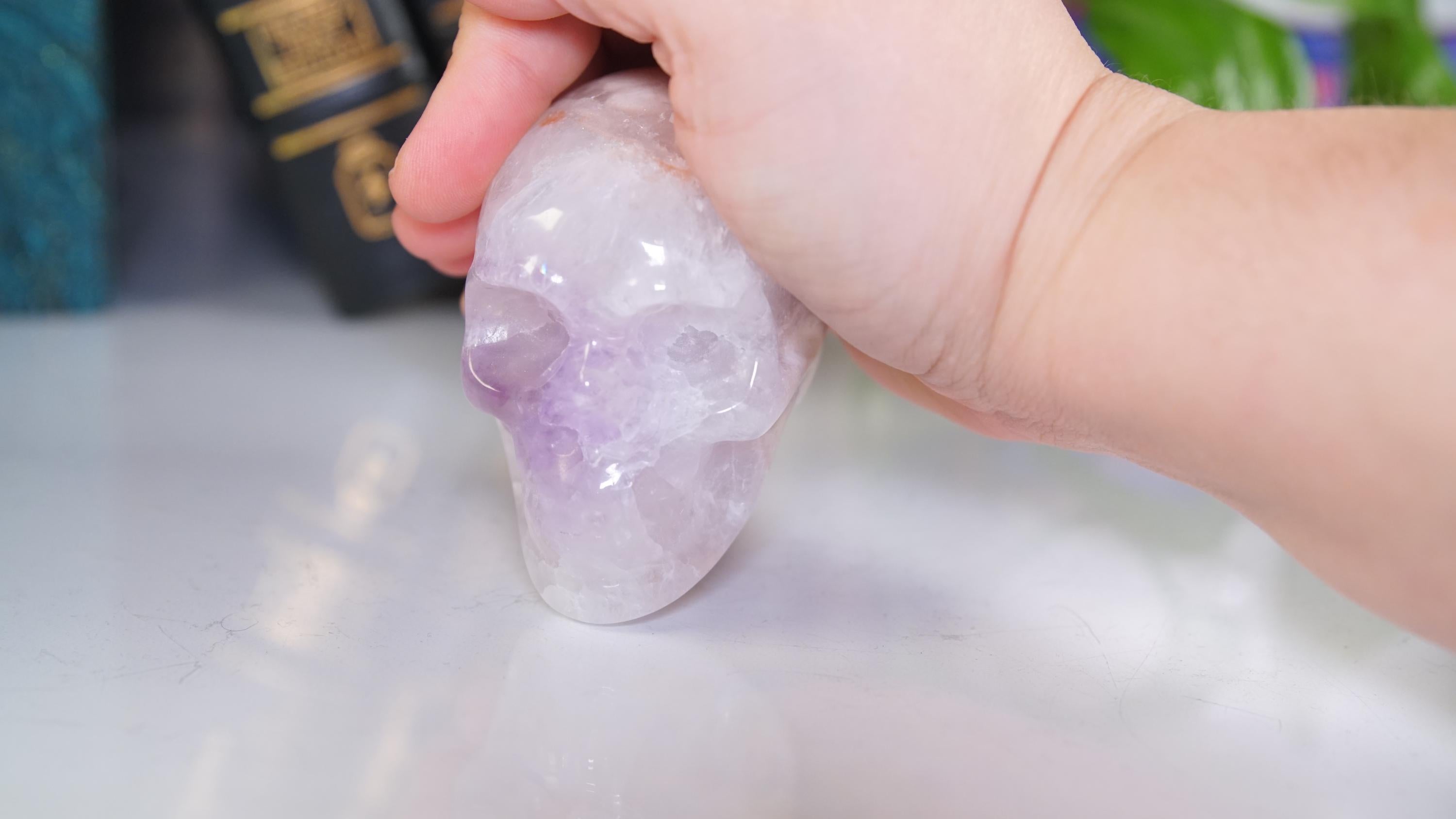 Pink Amethyst Flower Agate Skull Carving | Healing Quartz Crystal | US Seller