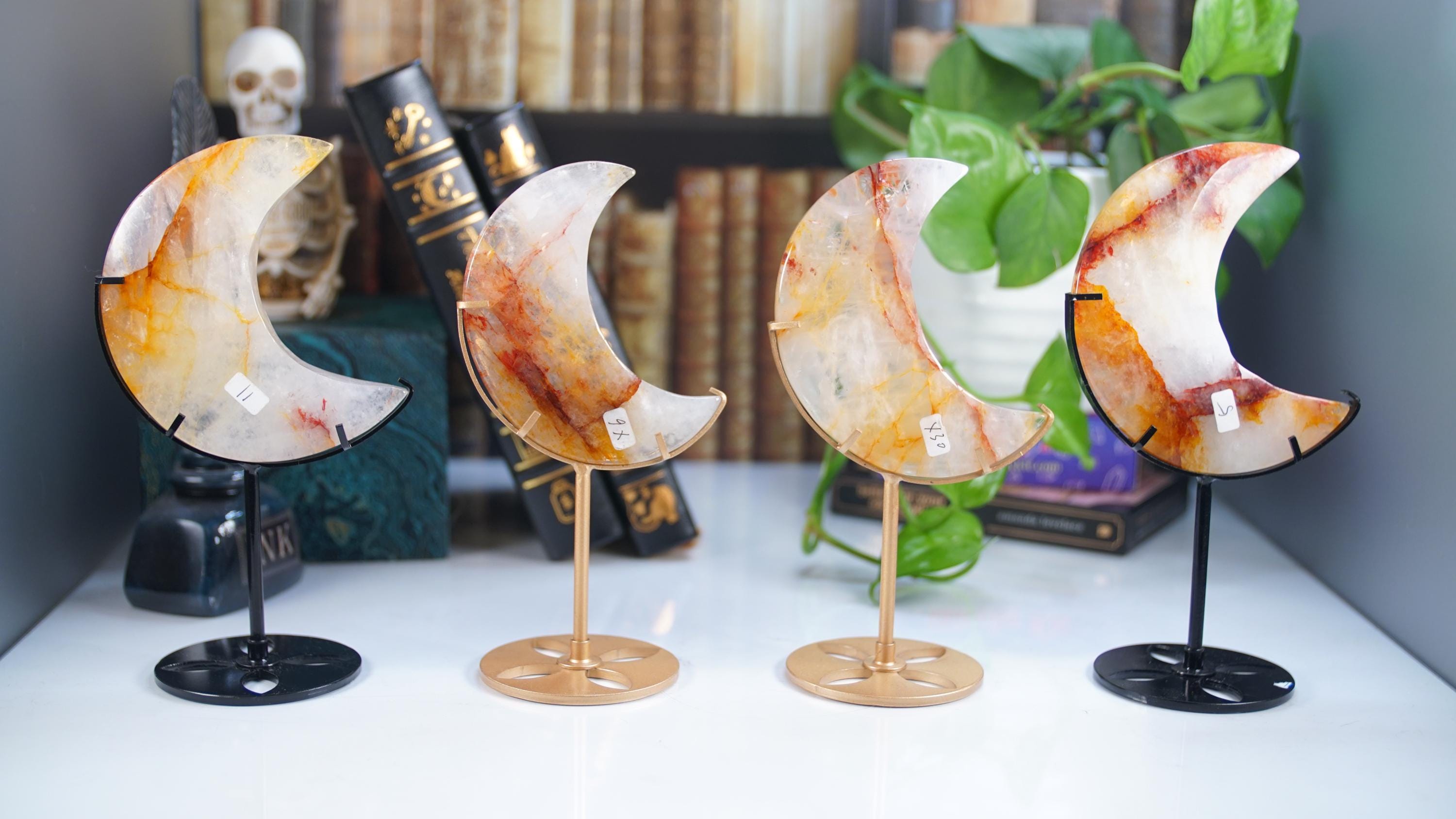 Golden Healer Quartz Moon With Stand | High Quality Crystal | Rose Quartz | US Seller