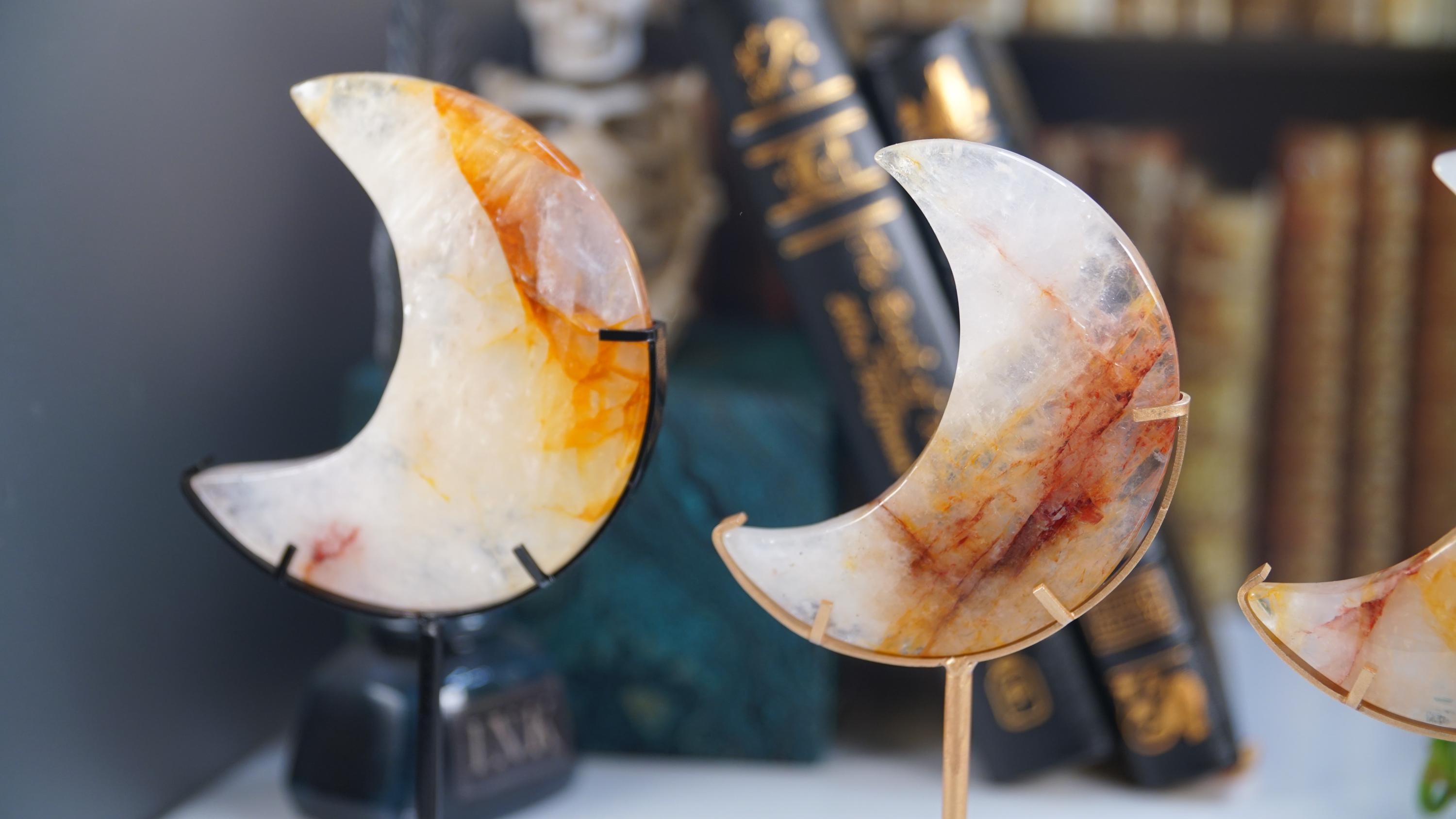 Golden Healer Quartz Moon With Stand | High Quality Crystal | Rose Quartz | US Seller