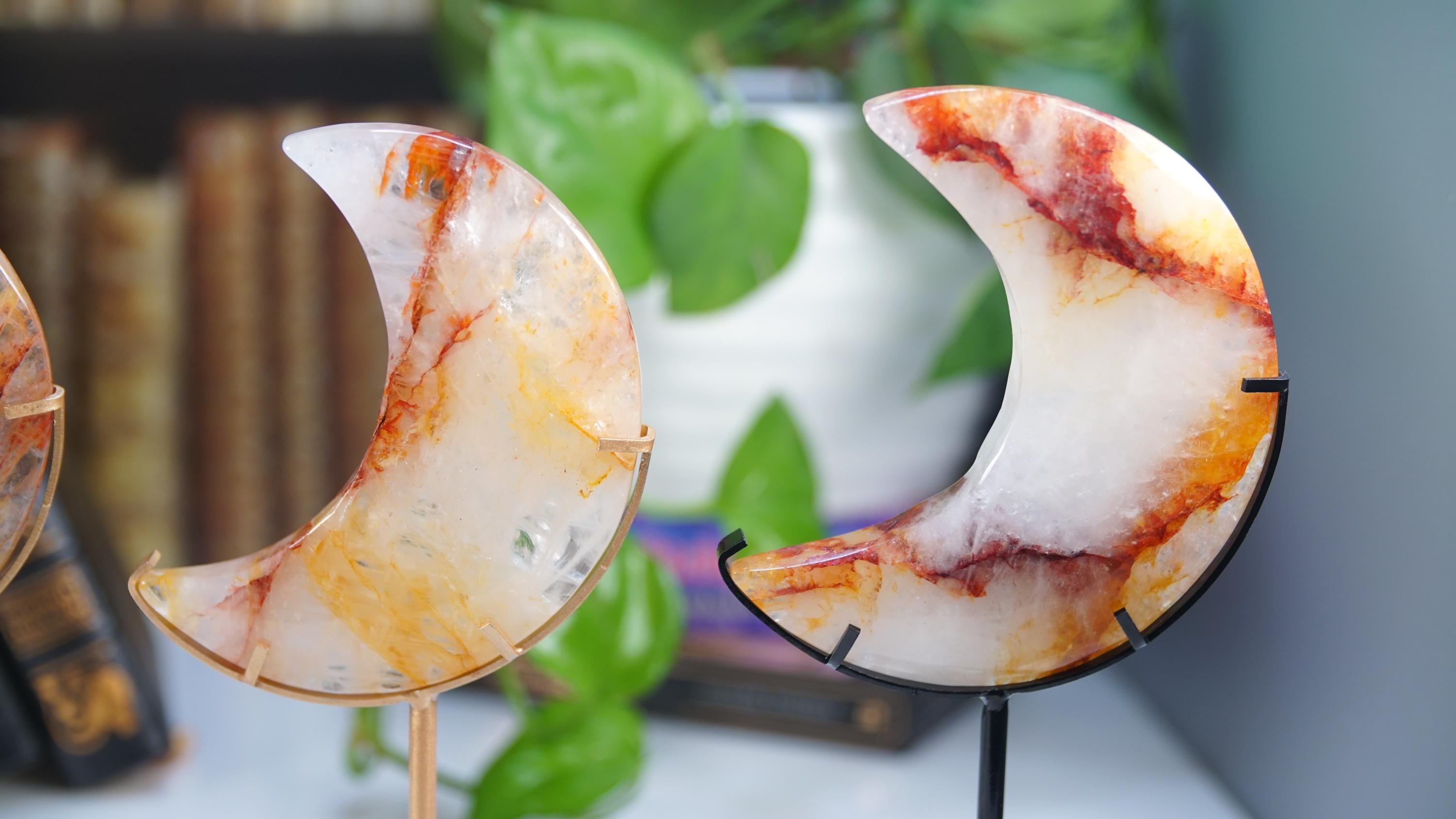 Golden Healer Quartz Moon With Stand | High Quality Crystal | Rose Quartz | US Seller