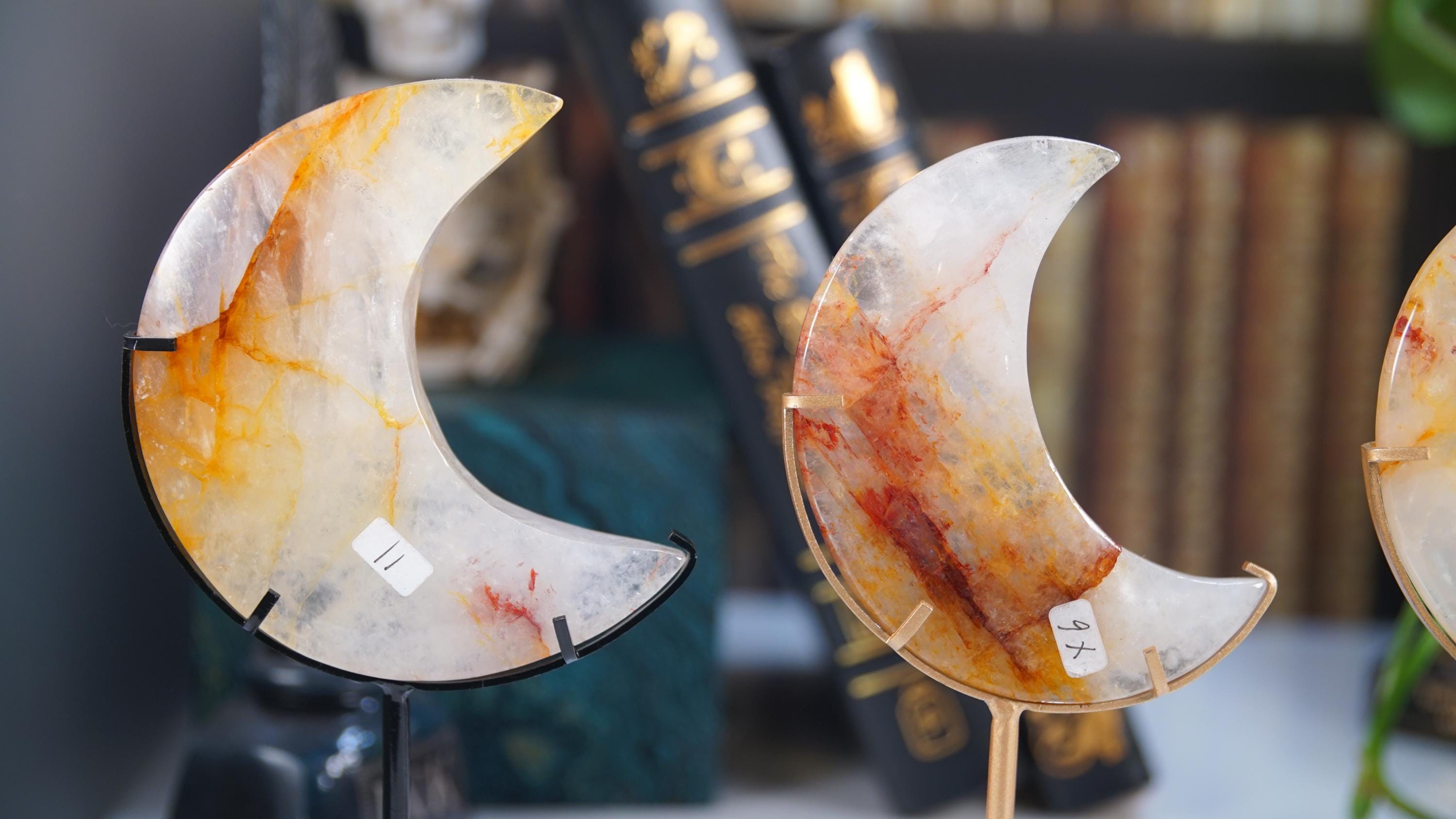 Golden Healer Quartz Moon With Stand | High Quality Crystal | Rose Quartz | US Seller