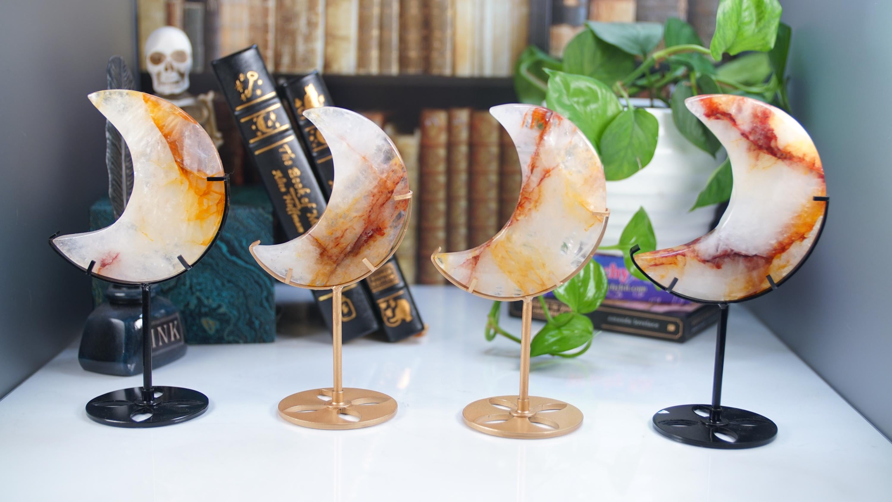 Golden Healer Quartz Moon With Stand | High Quality Crystal | Rose Quartz | US Seller