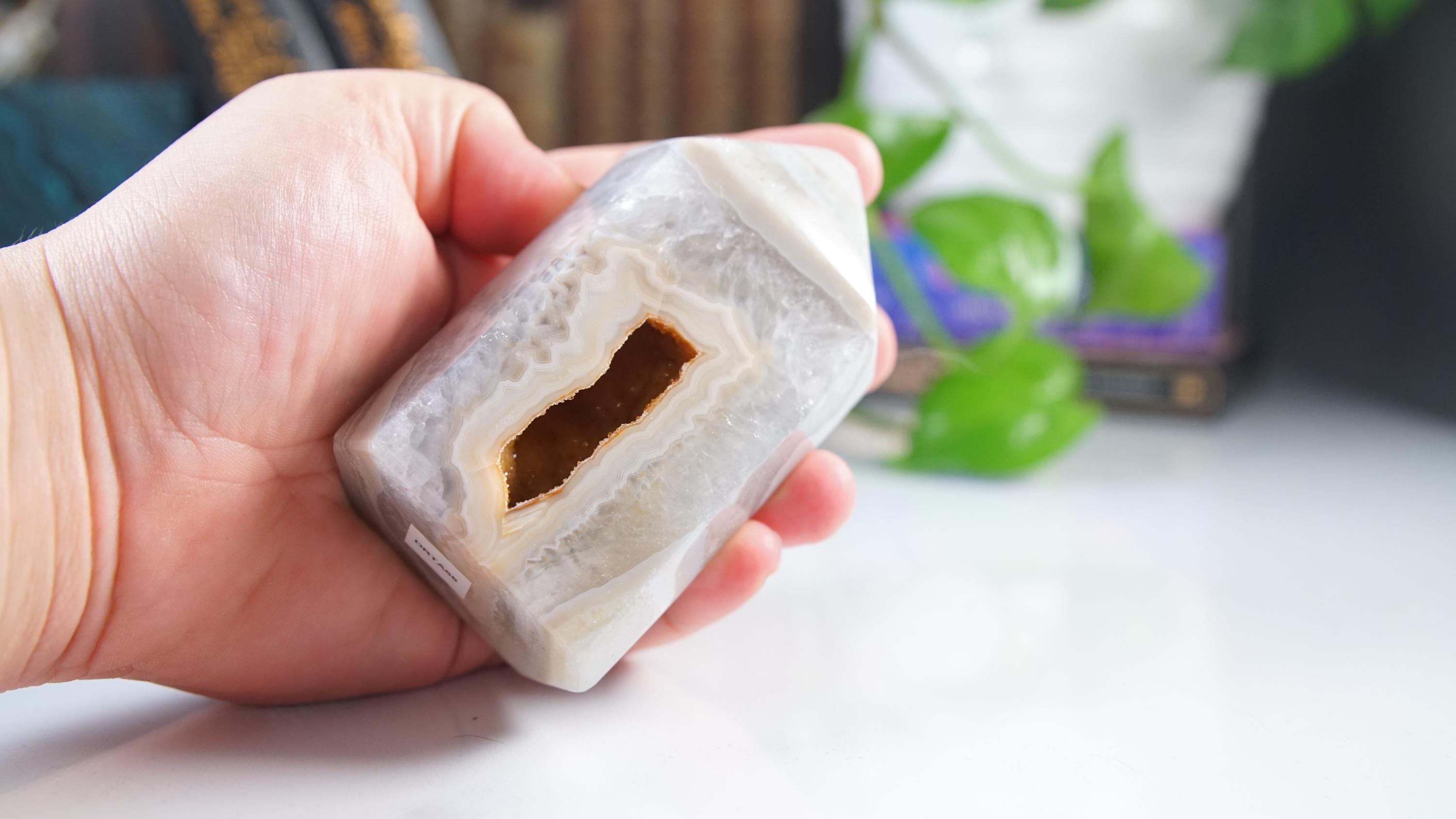 DRUZY Agate Large Tower Banded Agate Amethyst Stone Stunning Statement Piece Home Decor High Quality Large Crystal Reiki Energy Calm Balance