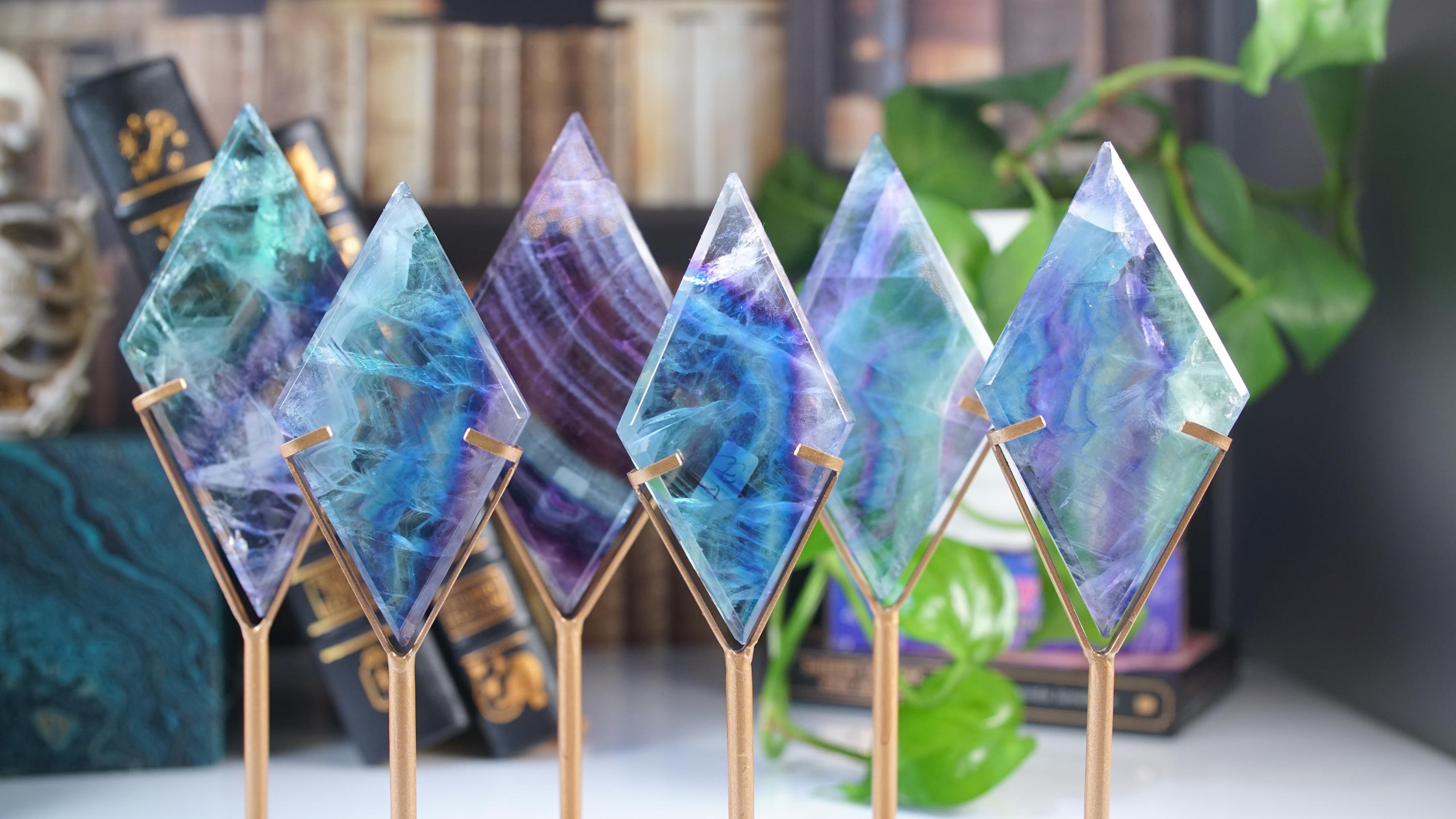 Rainbow Fluorite Diamond With Stand | Beautiful Fluorite | Cleansing Chakras Altar Stability Concentration Healing | US Seller