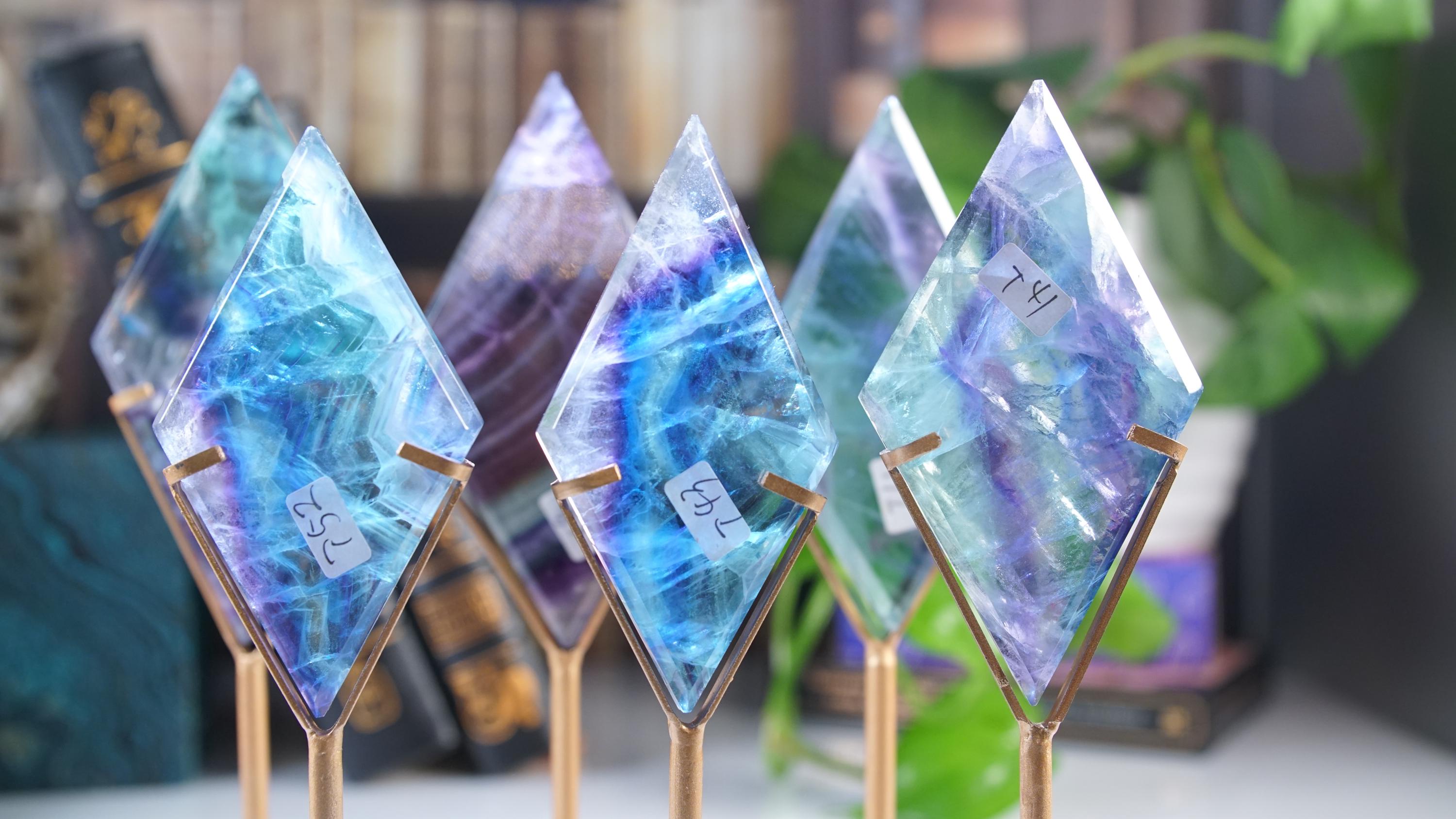 Rainbow Fluorite Diamond With Stand | Beautiful Fluorite | Cleansing Chakras Altar Stability Concentration Healing | US Seller