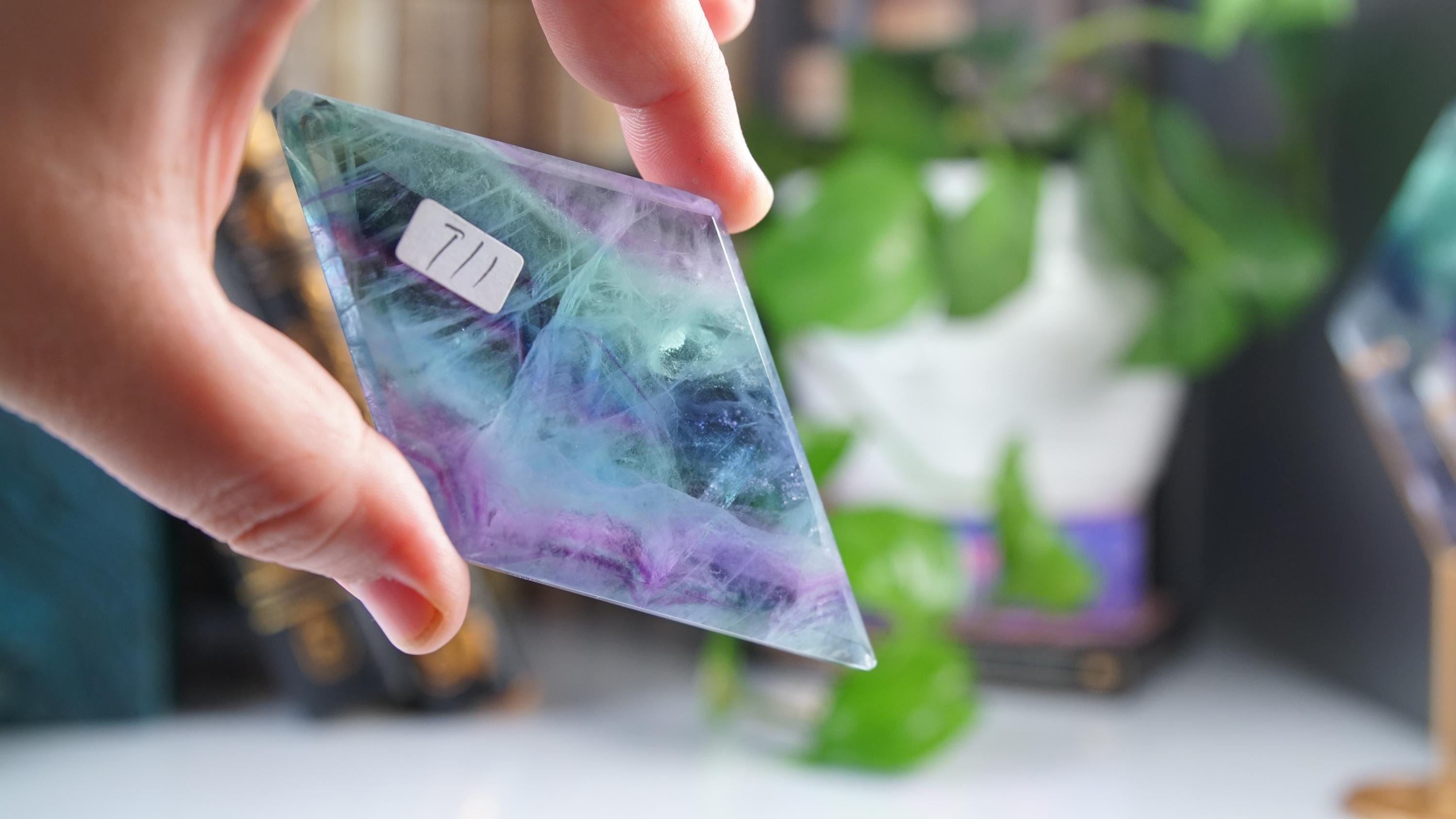 Rainbow Fluorite Diamond With Stand | Beautiful Fluorite | Cleansing Chakras Altar Stability Concentration Healing | US Seller