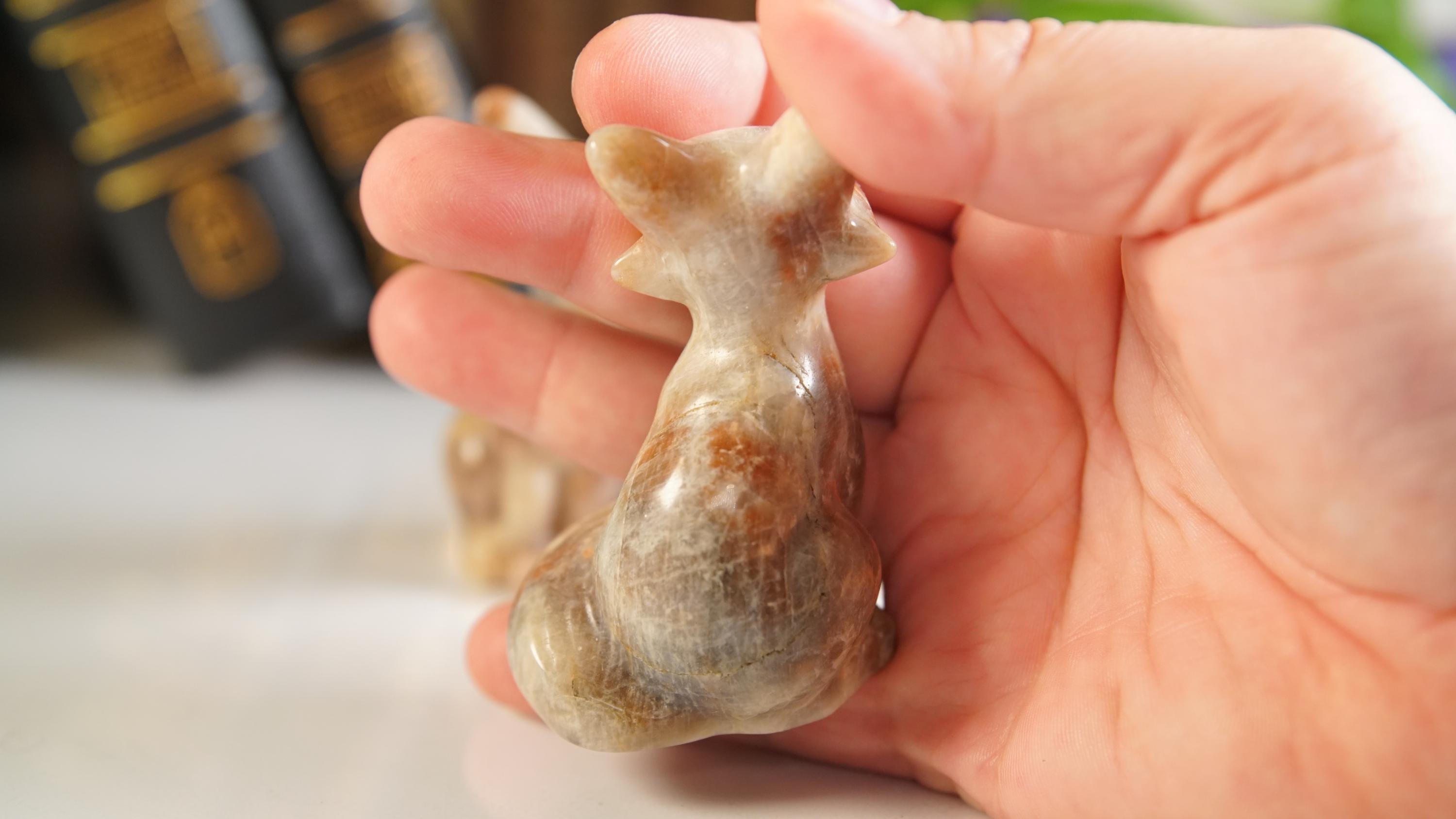 Stunning Blue Flash Moonstone Fox Carving | US Seller | Natural Moonstone Healing Crystal Polished Moonstone Stone