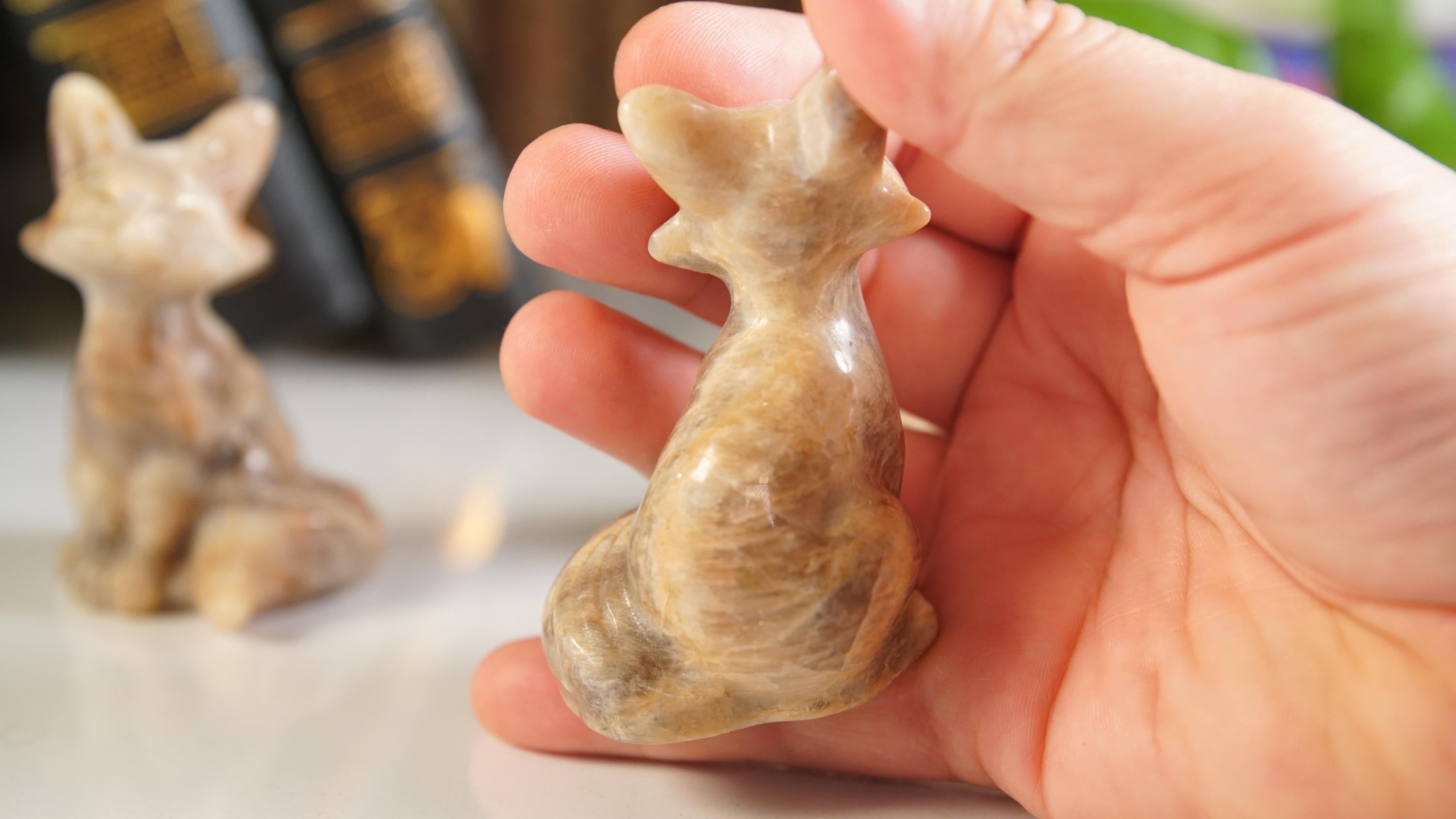 Stunning Blue Flash Moonstone Fox Carving | US Seller | Natural Moonstone Healing Crystal Polished Moonstone Stone