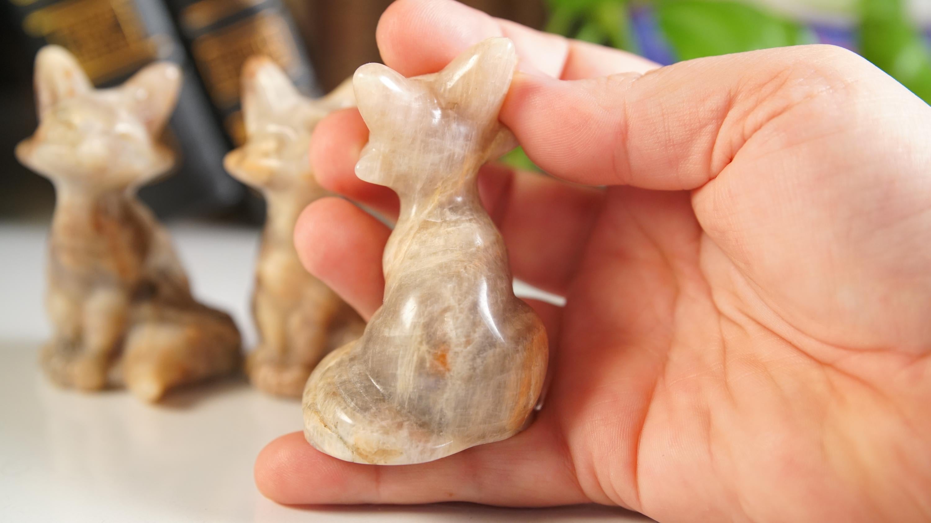 Stunning Blue Flash Moonstone Fox Carving | US Seller | Natural Moonstone Healing Crystal Polished Moonstone Stone