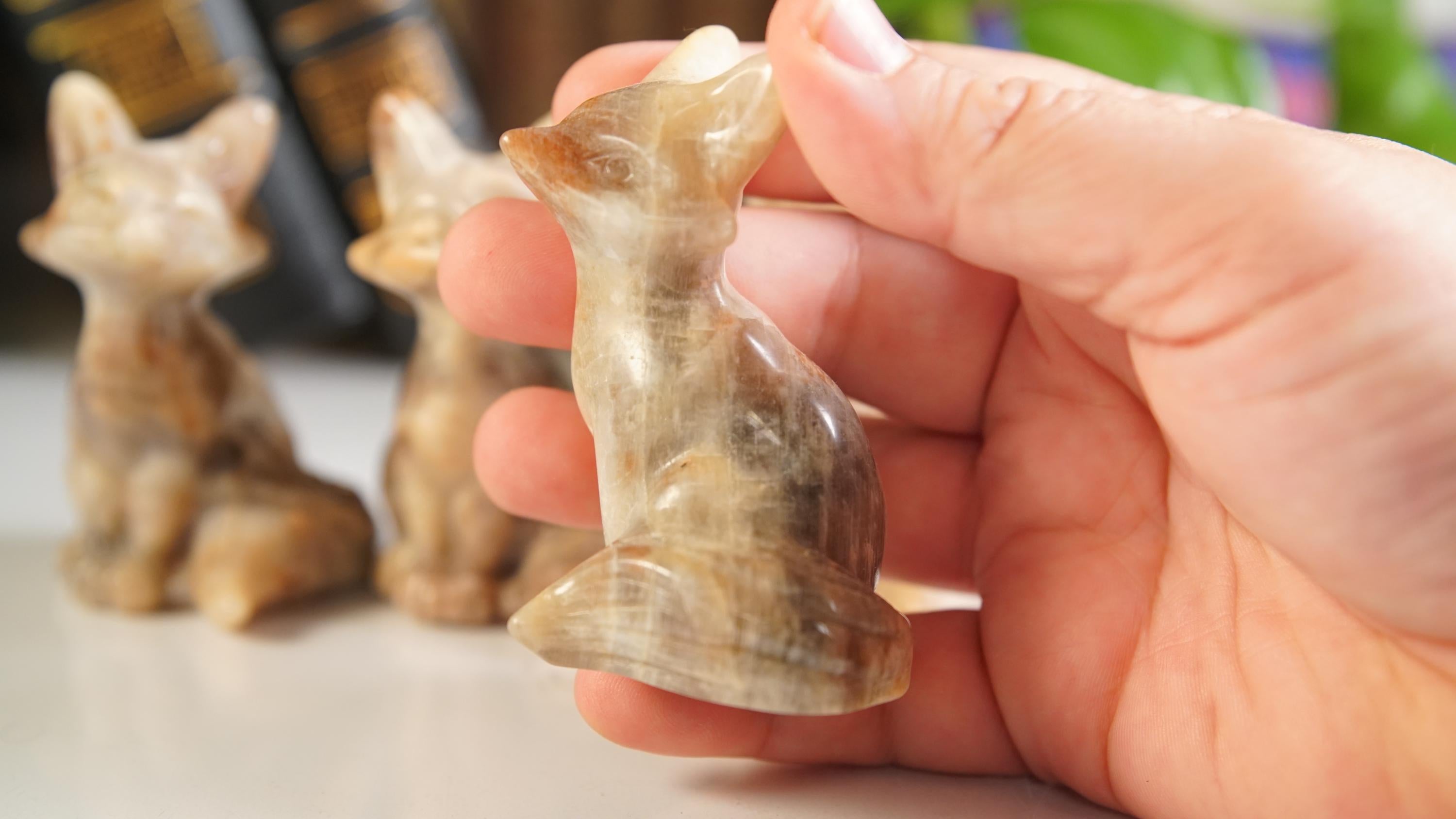 Stunning Blue Flash Moonstone Fox Carving | US Seller | Natural Moonstone Healing Crystal Polished Moonstone Stone