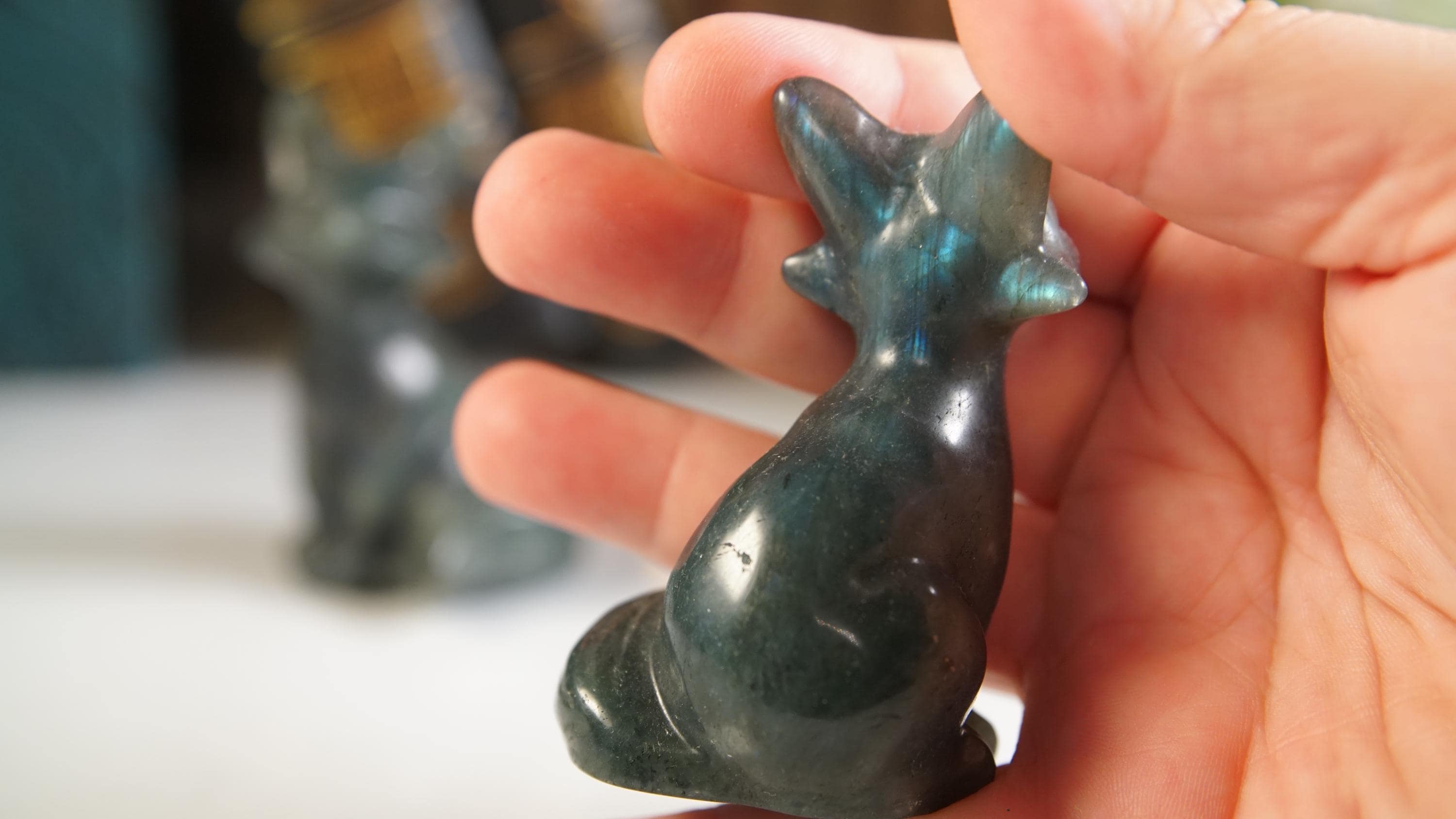 Labradorite Fox Carving | Crystal Chakra Healing Reiki Stone | Perfect for Meditation Feng Shui