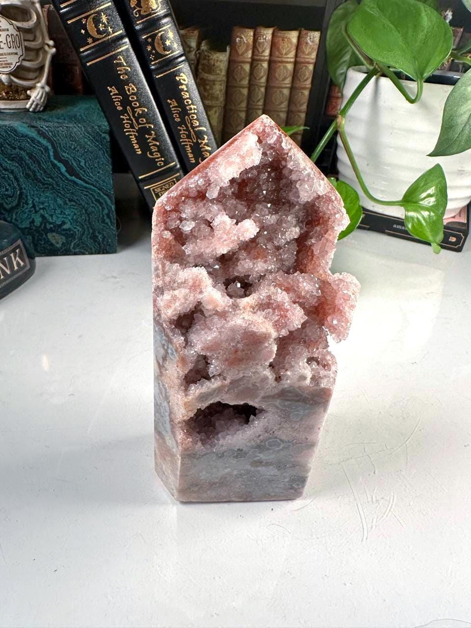 Druzy Pink Amethyst Jasper Agate Crystal Tower | US Seller | Chakra Healing, Reiki Healing Altar Calm Trust Grace