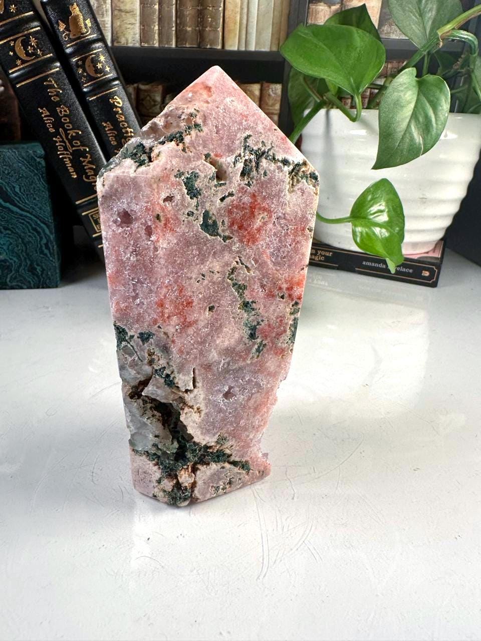 Druzy Pink Amethyst Jasper Agate Crystal Tower | US Seller | Chakra Healing, Reiki Healing Altar Calm Trust Grace