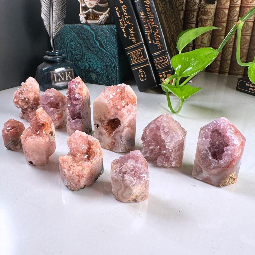 Druzy Pink Amethyst Jasper Agate Crystal Tower | US Seller | Chakra Healing, Reiki Healing Altar Calm Trust Grace