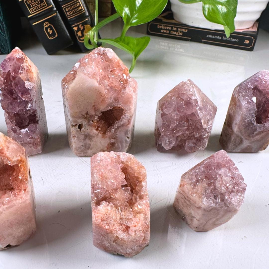 Druzy Pink Amethyst Jasper Agate Crystal Tower | US Seller | Chakra Healing, Reiki Healing Altar Calm Trust Grace